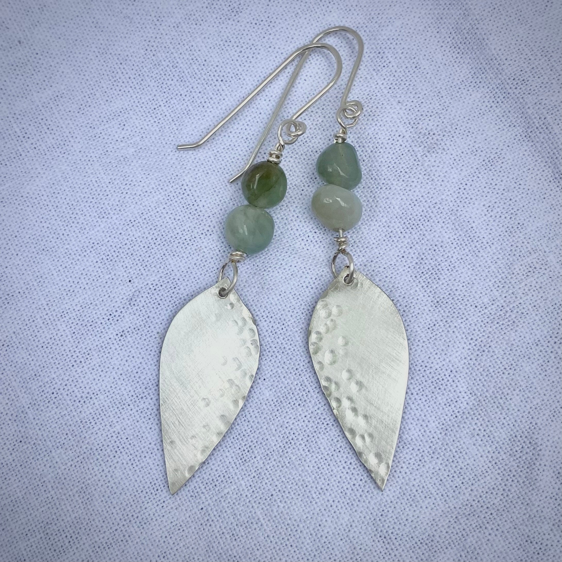 Silver Gumleaf and Emerald Nugget Dangle Earrings