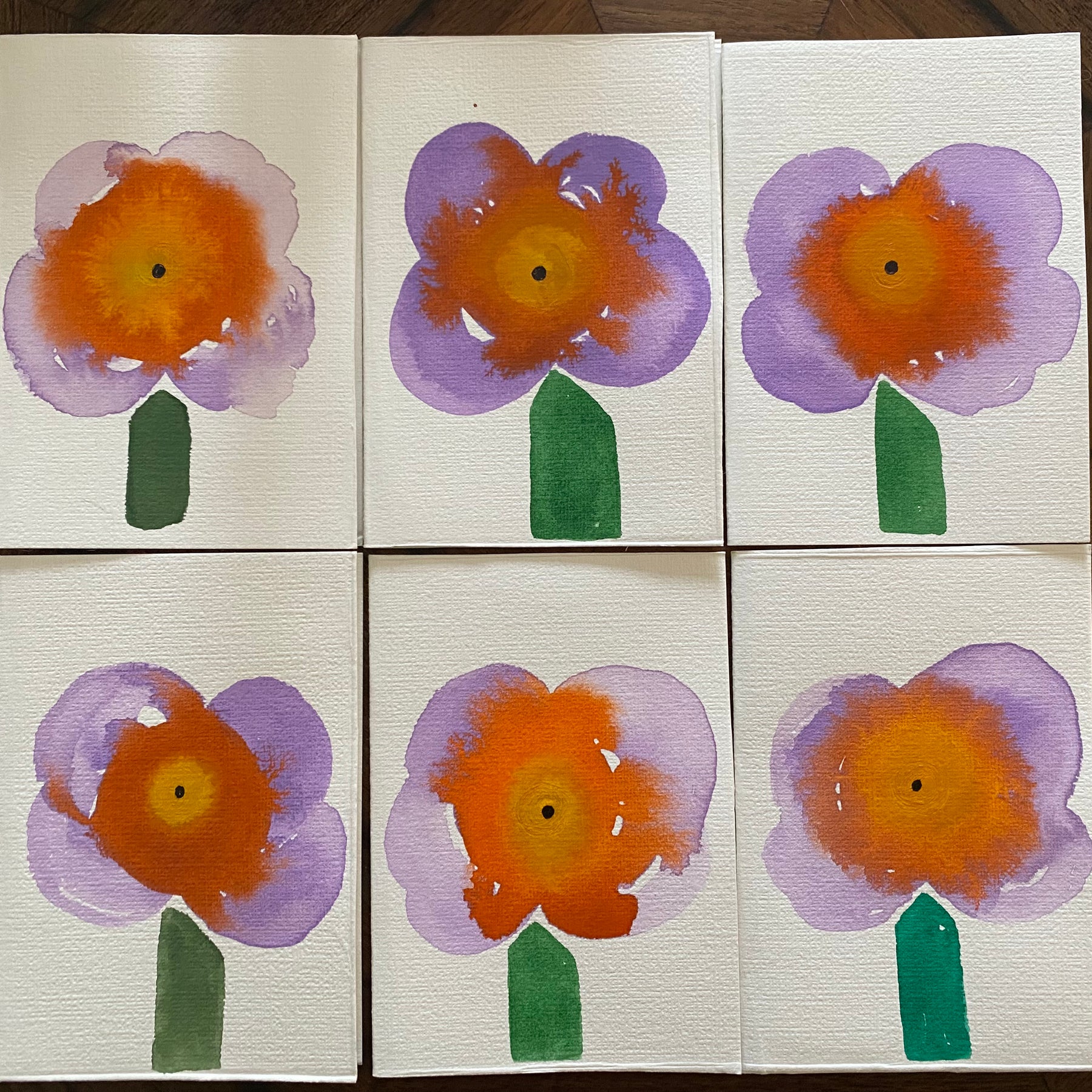 Set of Six Hand Painted Watercolour Cards | Handmade Unique Blank Flower Cards