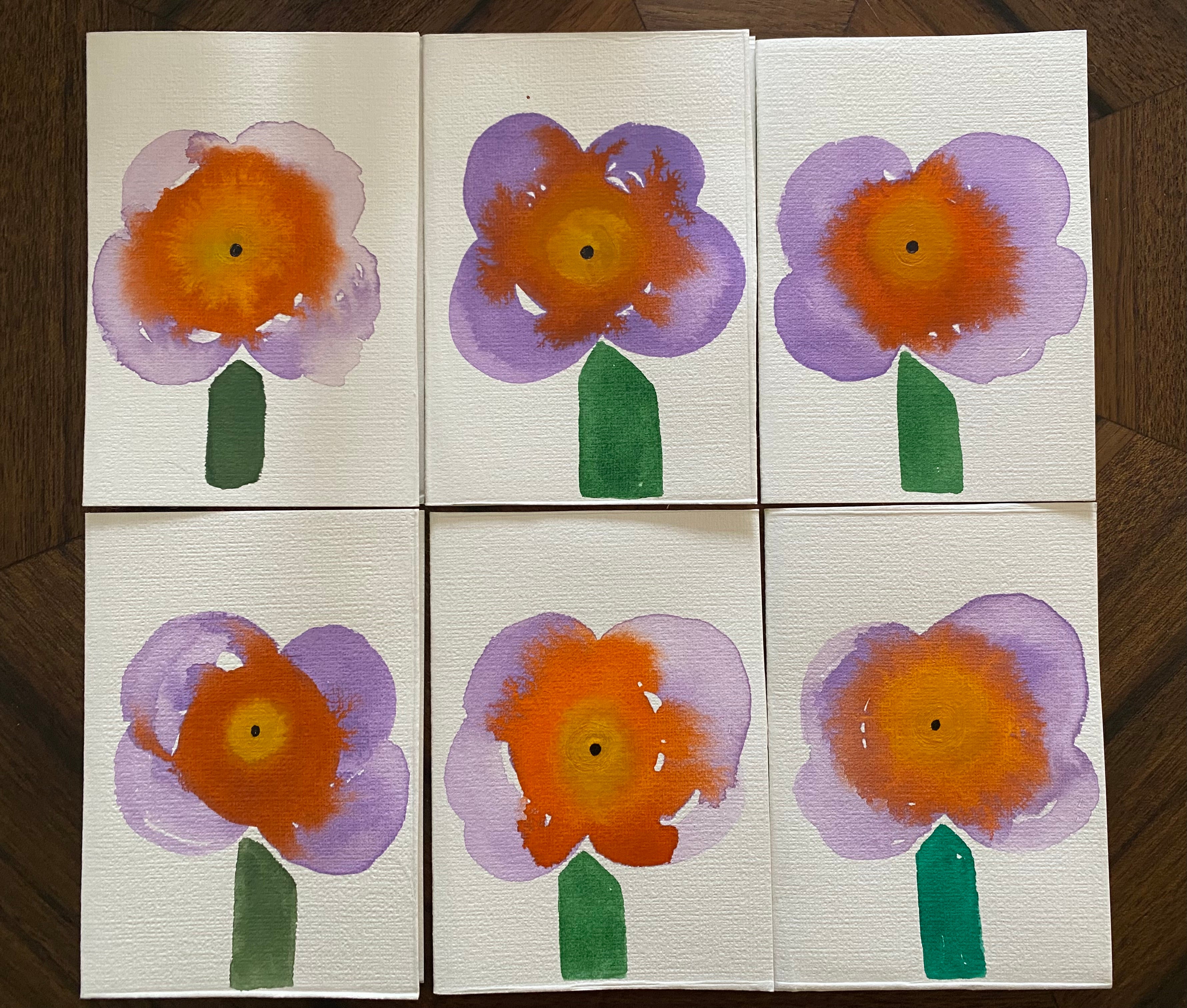Set of Six Hand Painted Watercolour Cards | Handmade Unique Blank Flower Cards