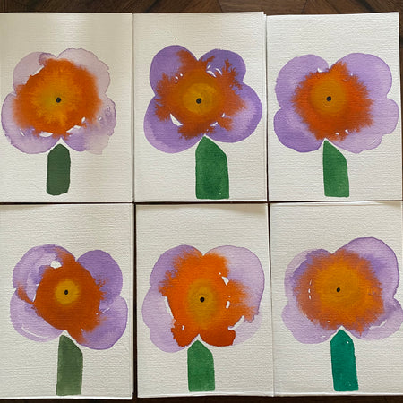 Set of Six Hand Painted Watercolour Cards | Handmade Unique Blank Flower Cards