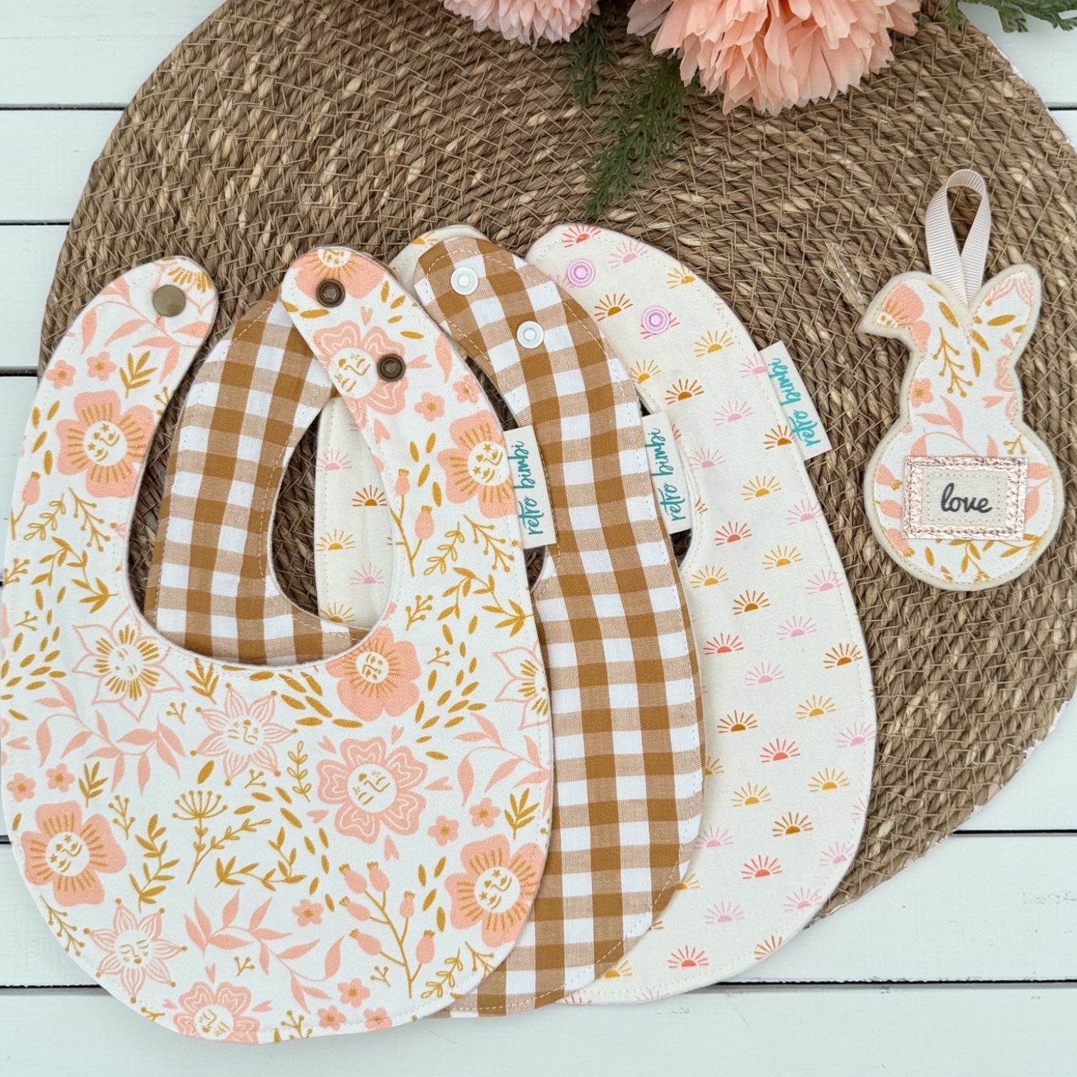 3 Dribble Bibs - Mustard Floral