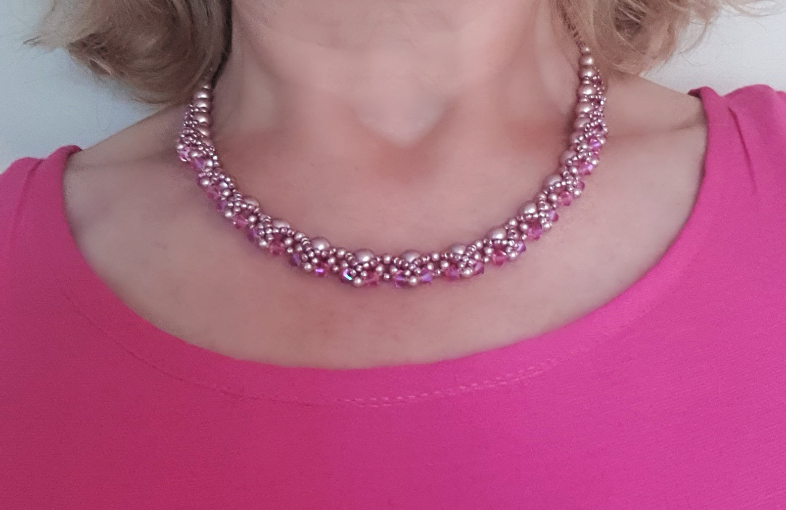 Pink Pearl and Crystal Necklace