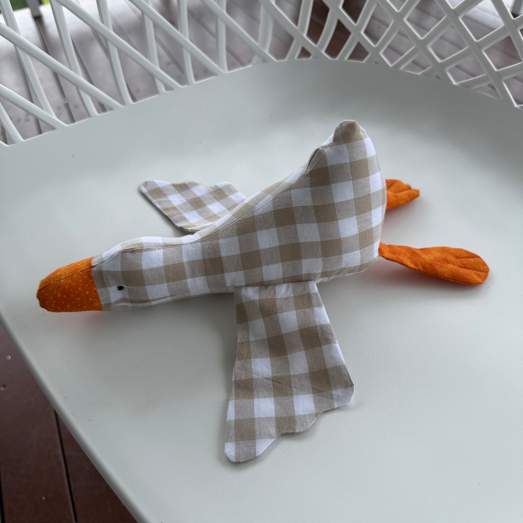 Handmade Goose , Cotton gingham soft toy,nursery decor.