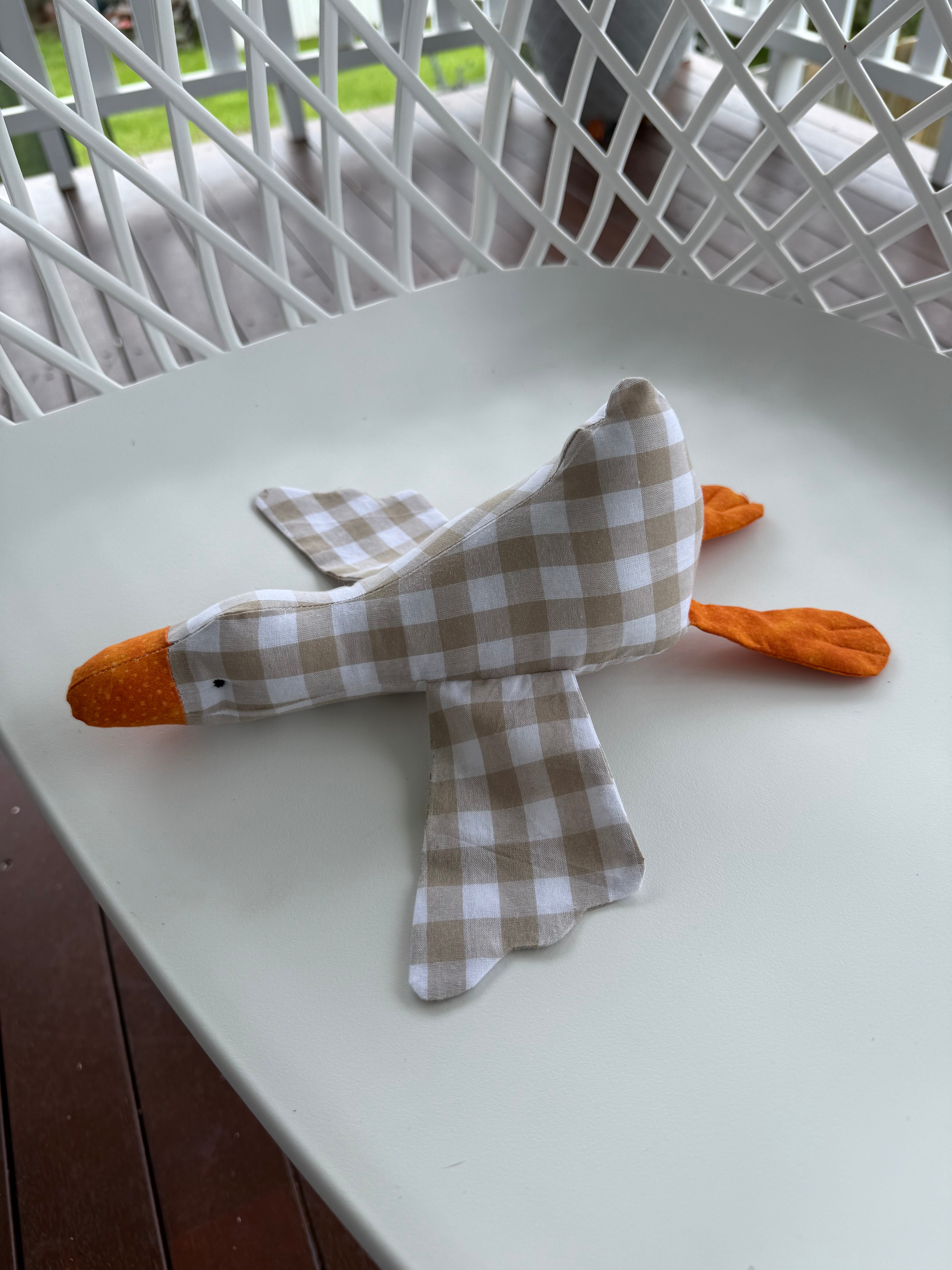 Handmade Goose , Cotton gingham soft toy,nursery decor.