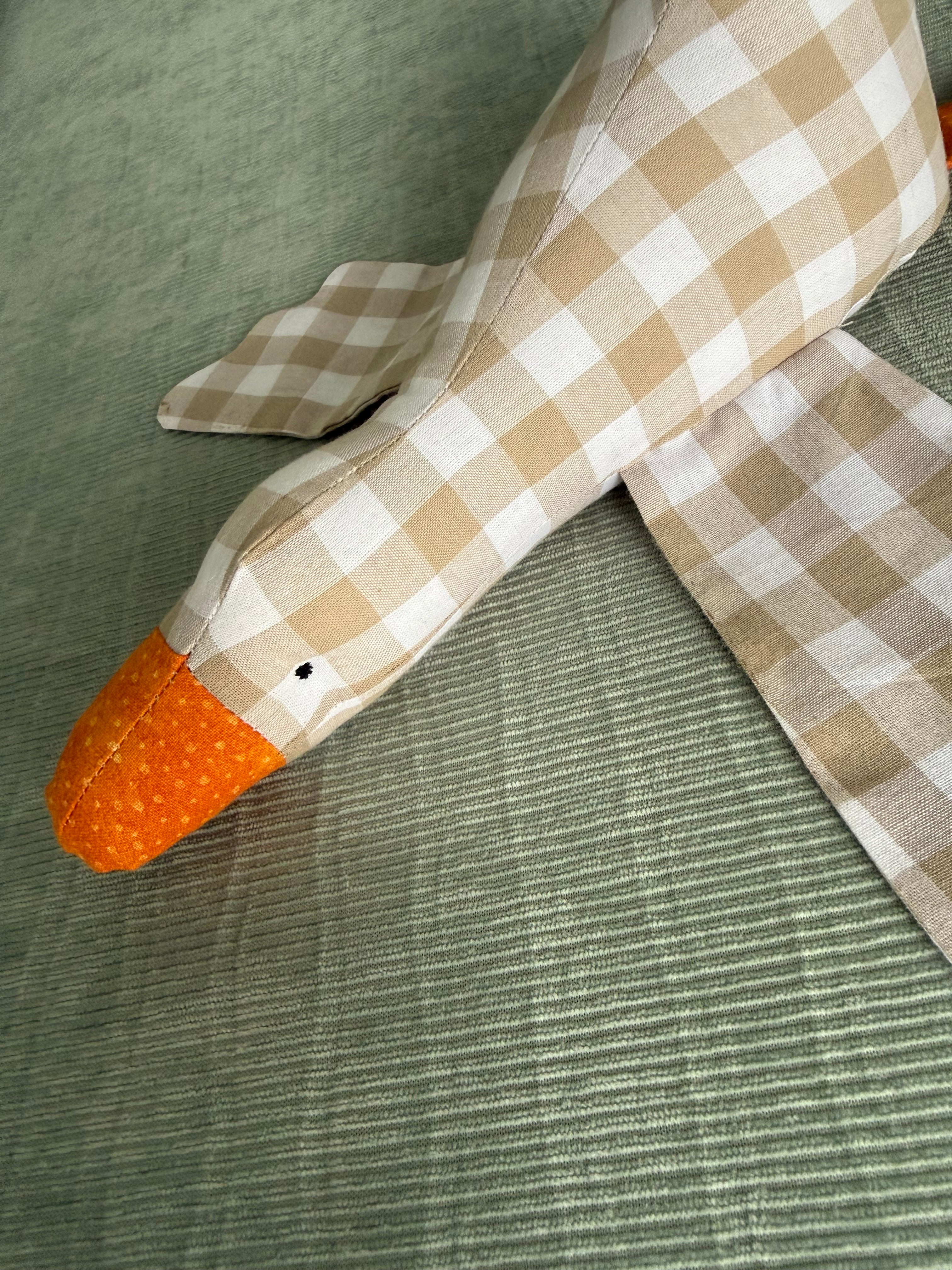 Handmade Goose , Cotton gingham soft toy,nursery decor.