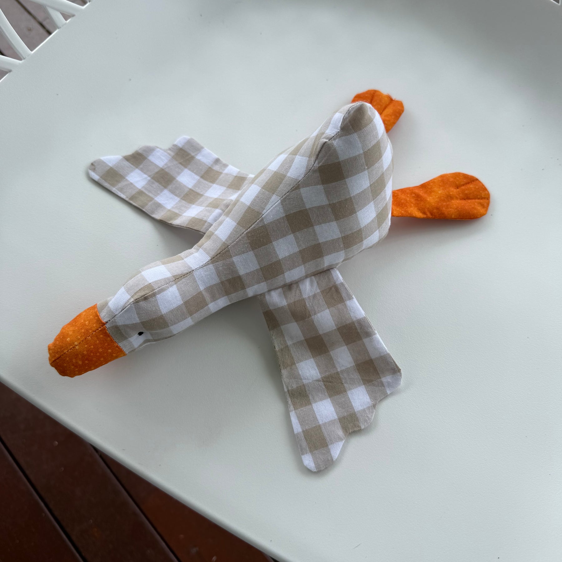 Handmade Goose , Cotton gingham soft toy,nursery decor.
