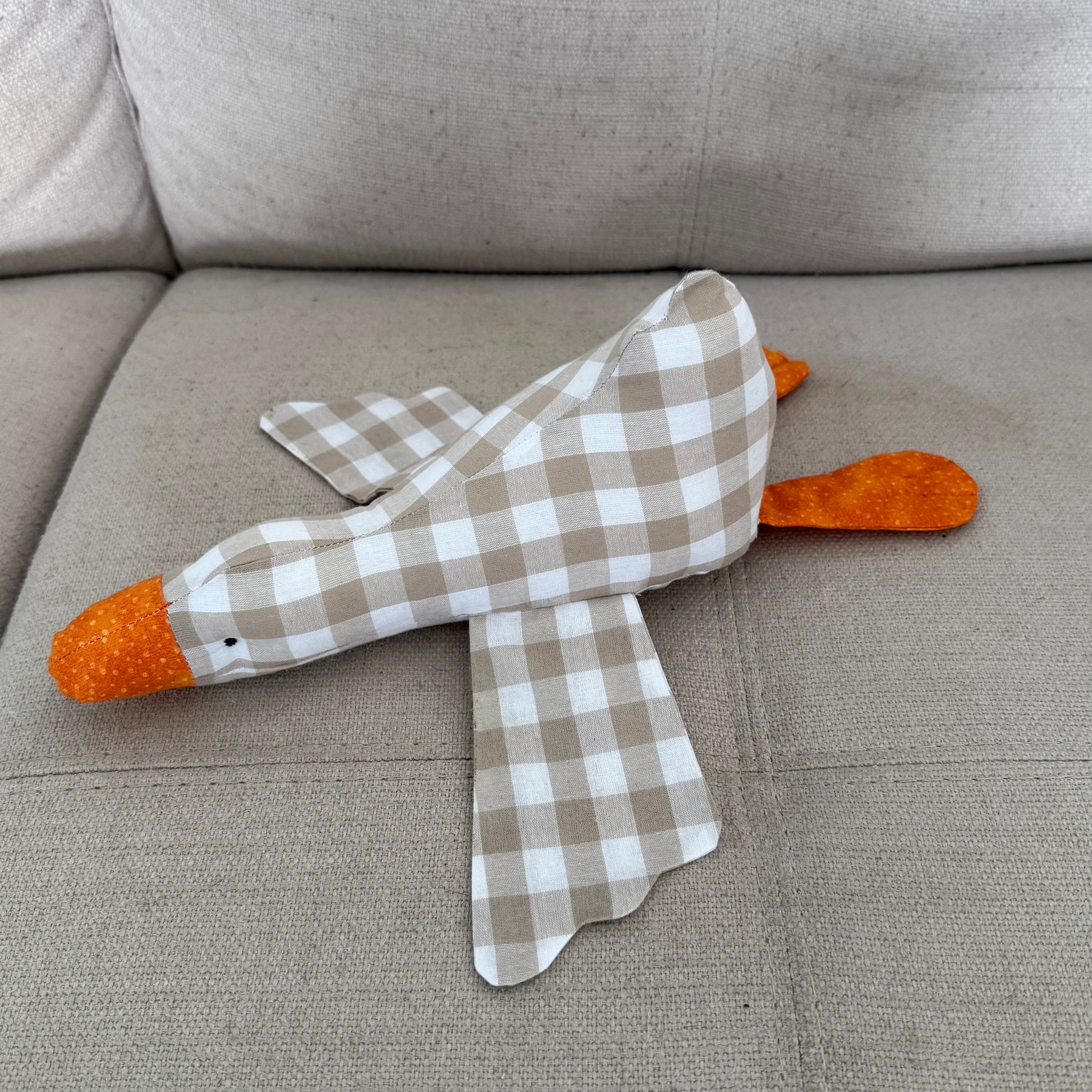 Handmade Goose , Cotton gingham soft toy,nursery decor.