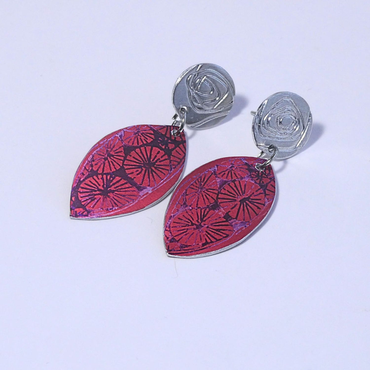 Hand printed anodised aluminium earrings - Scarlet Grace Collection