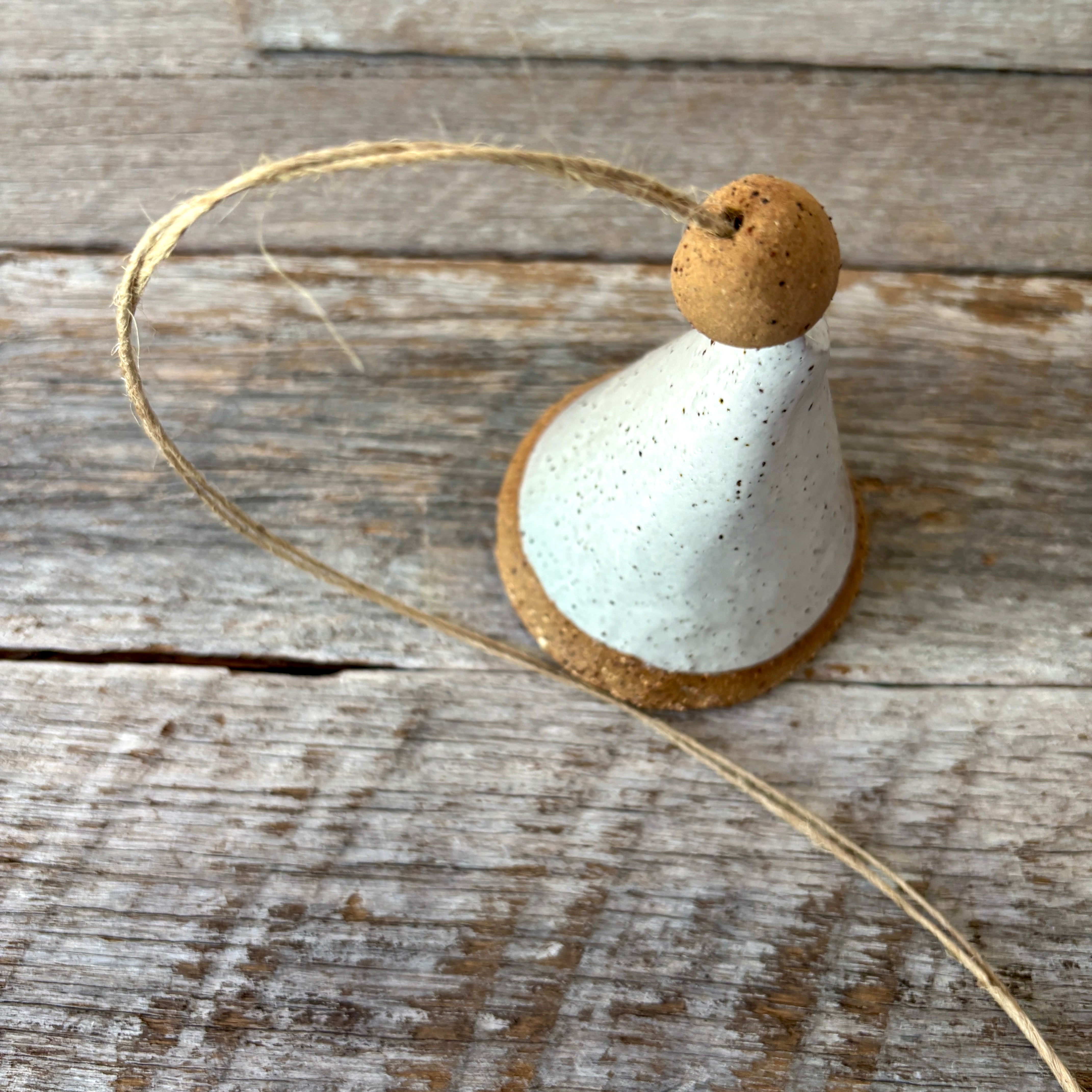 Rustic Ceramic Christmas Bell - Cone Shaped with White Glaze
