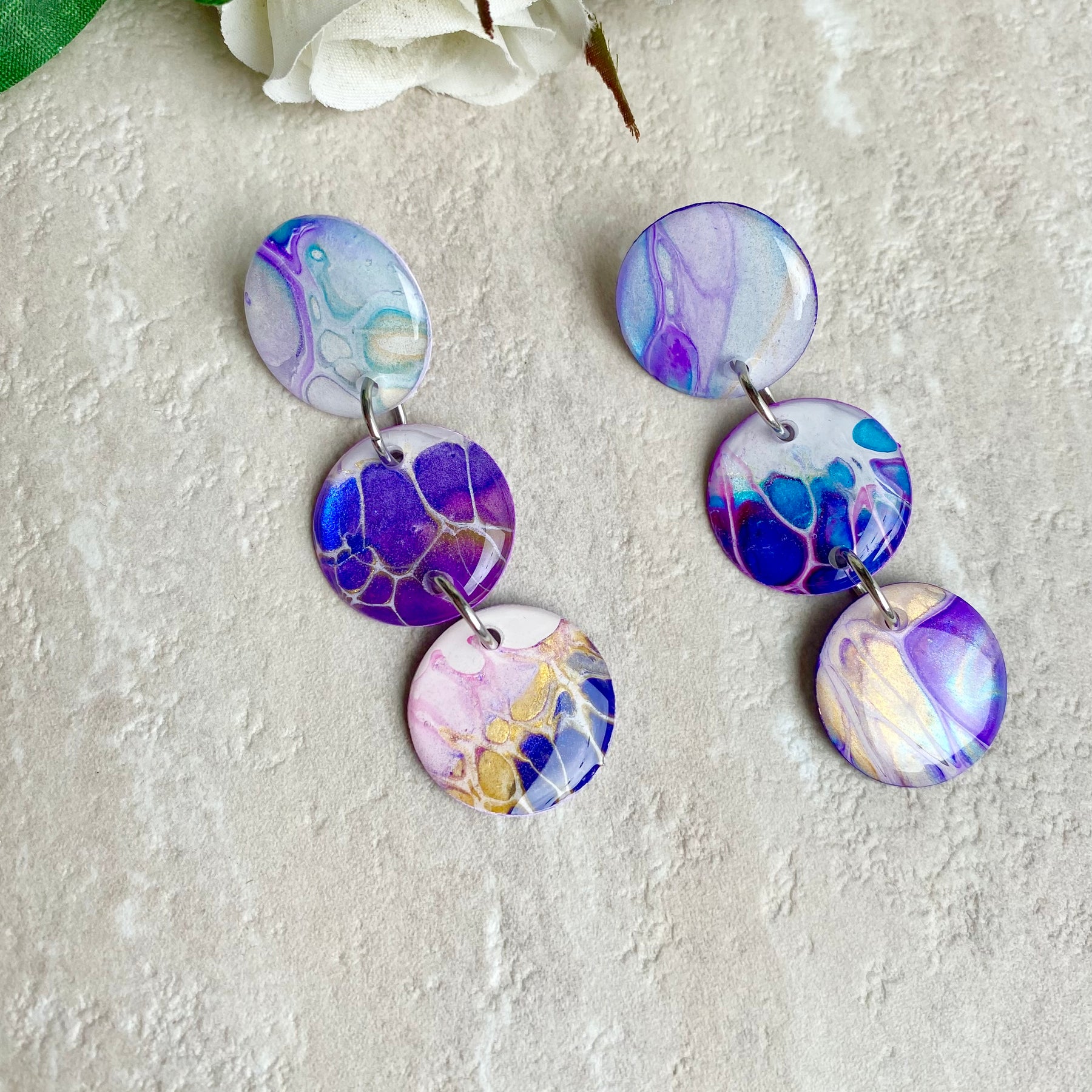 Artisan Hand Painted Stud Dangle Earrings