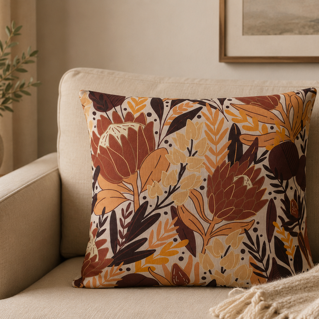 Native floral Cushion Covers- Brown and Gold -45x45cm