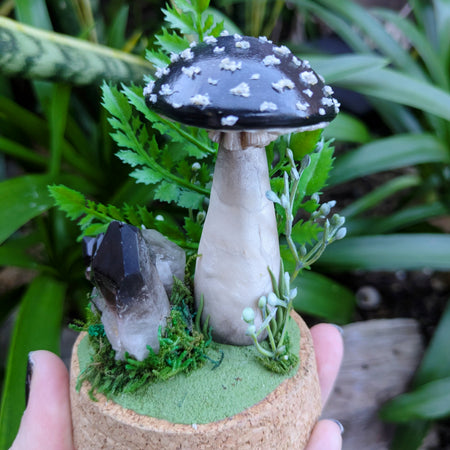 Enchanted Black Woodland Mushroom with Smoky Quartz
