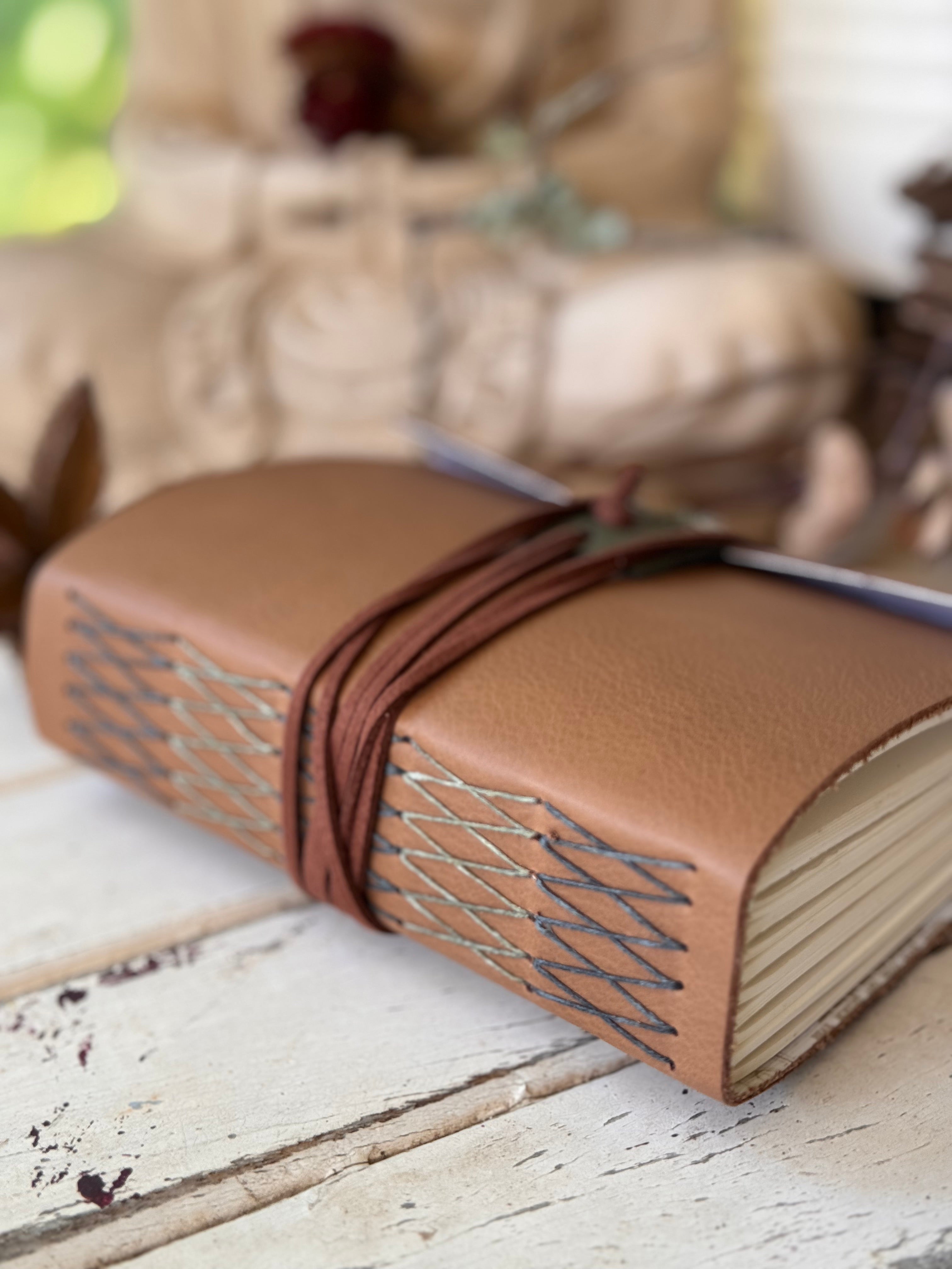 Tan Cross Stitched A6 Journal