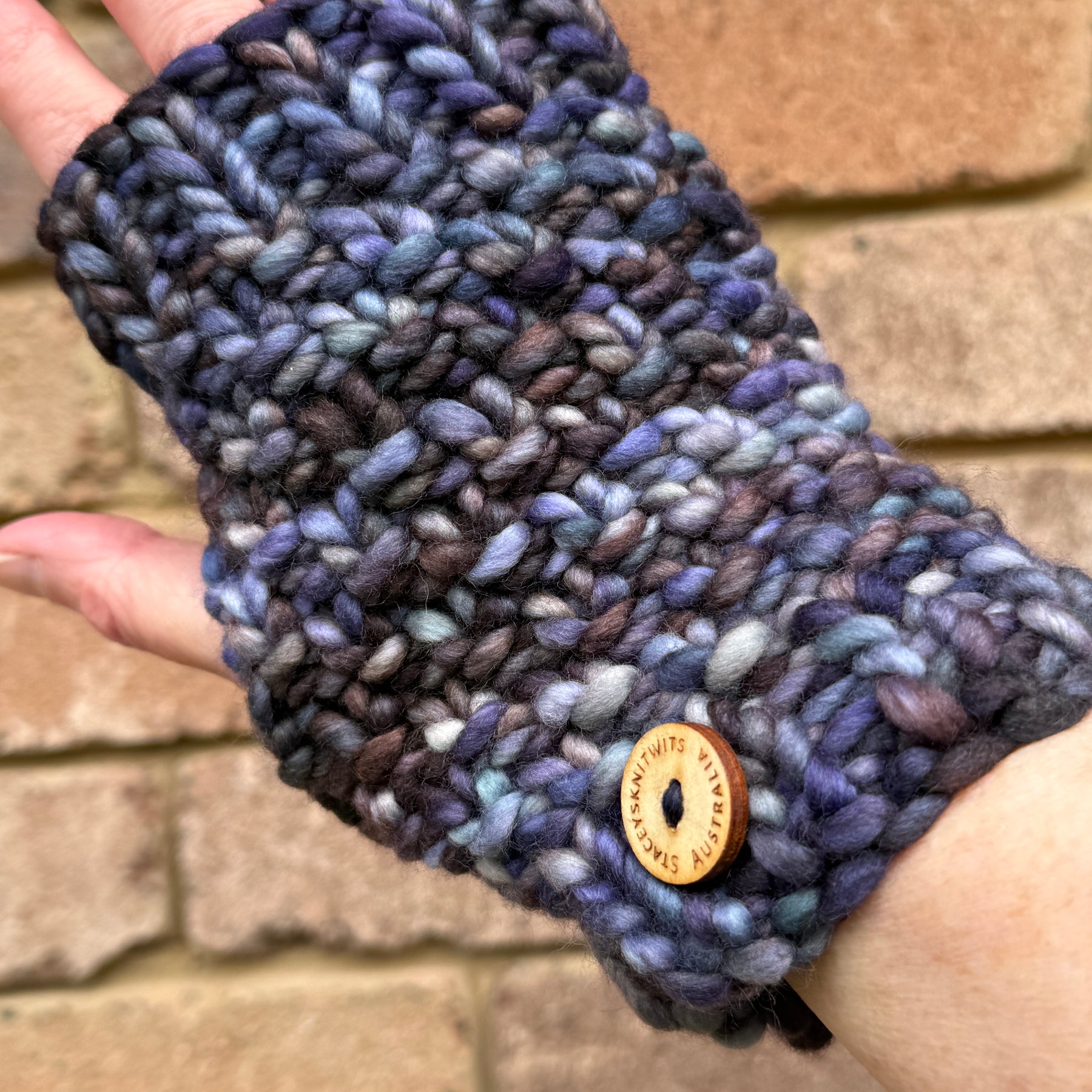 Hand knitted fingerless gloves, chunky warm merino texting gloves