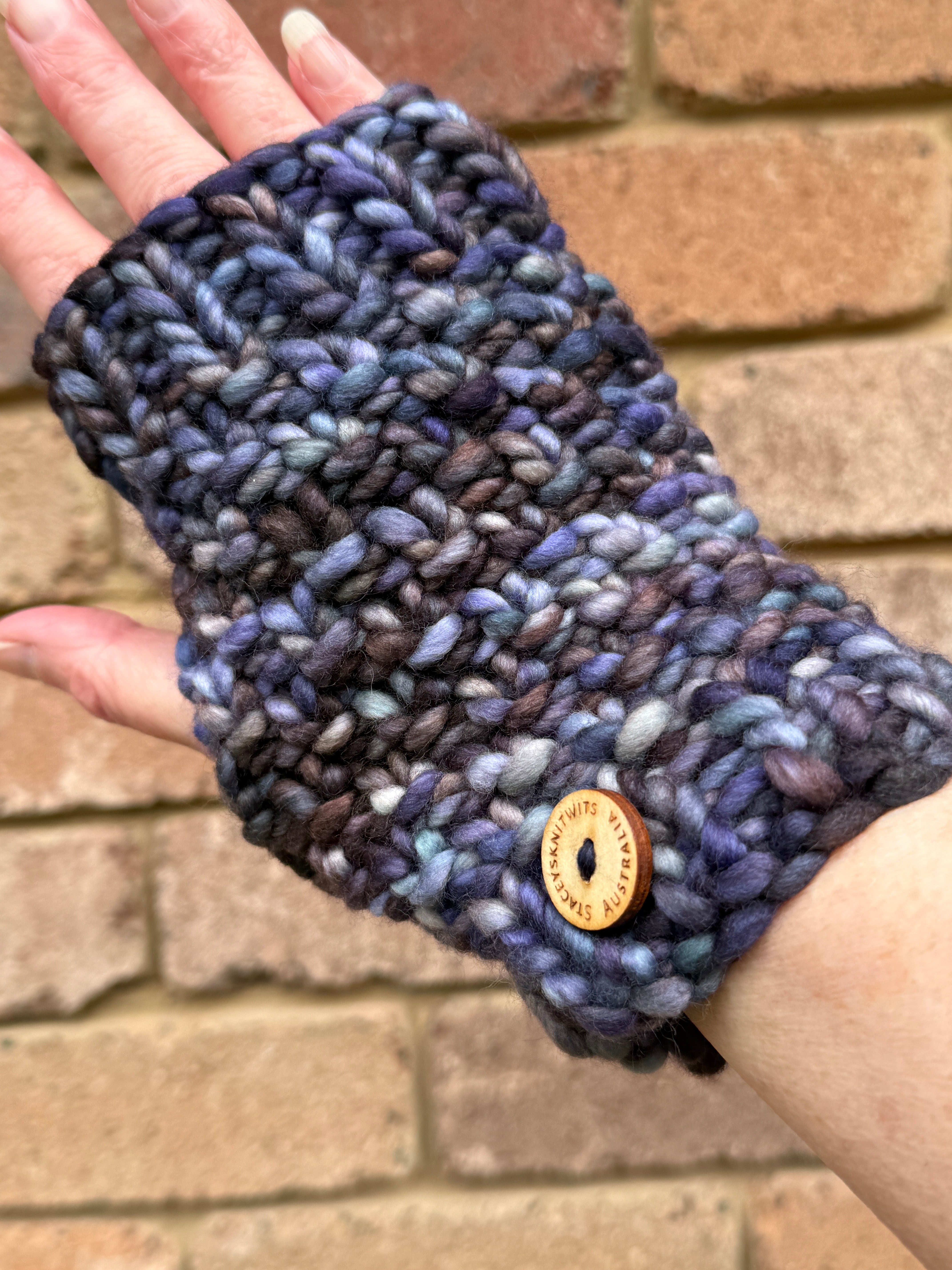 Hand knitted fingerless gloves, chunky warm merino texting gloves