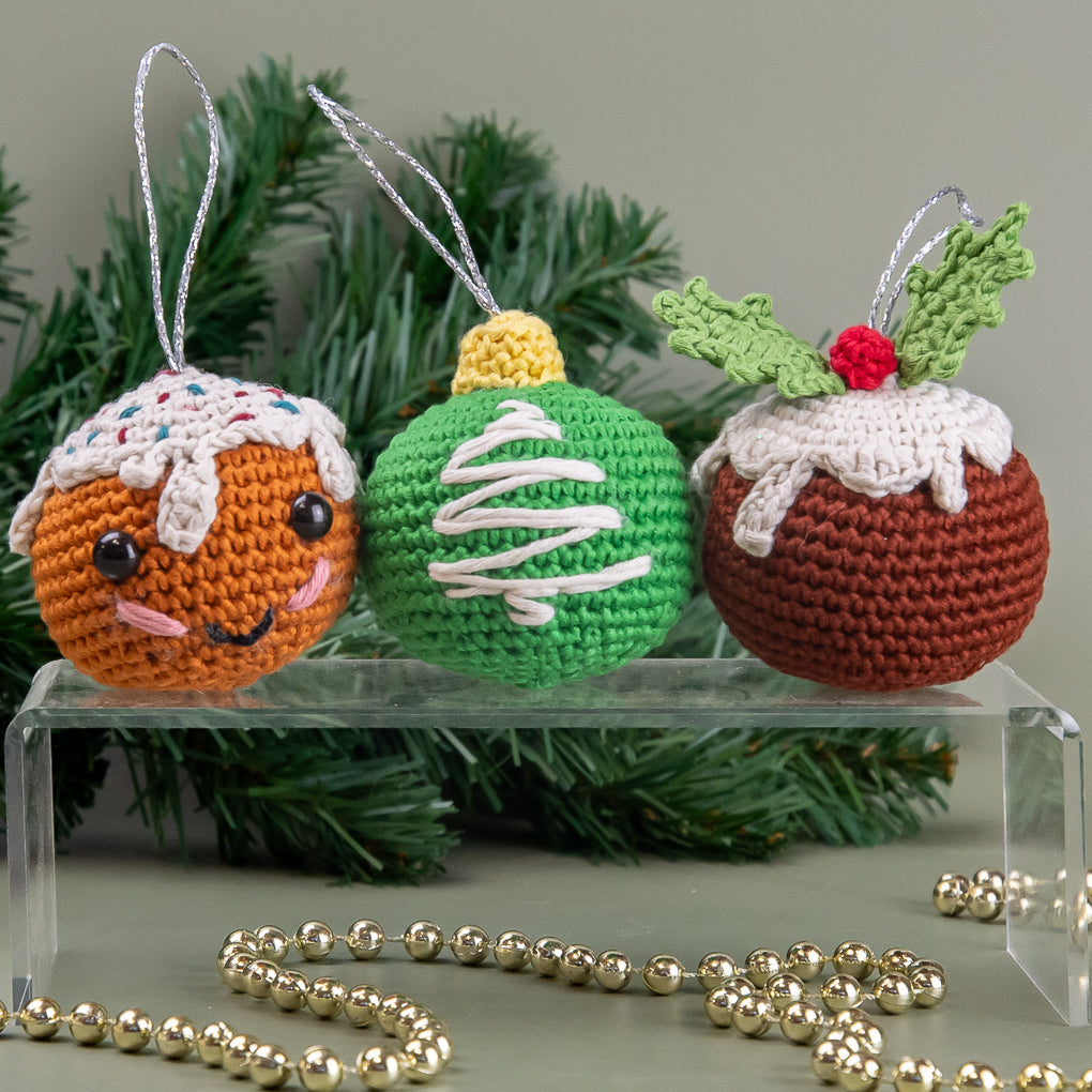 Christmas Tree Decorations - Baubles, Pudding, Gingerbread Man - Set of Three