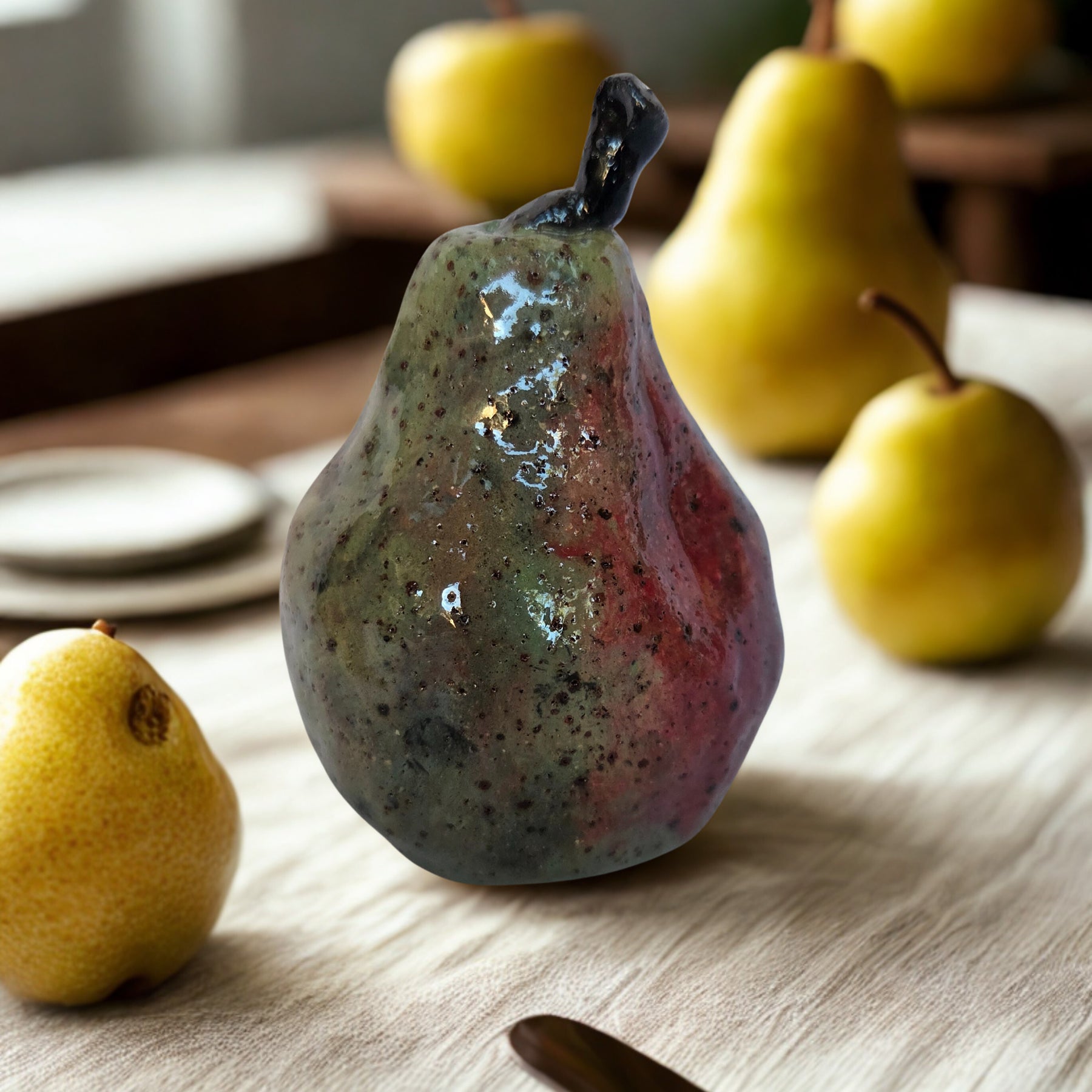 Ornamental ceramic pear 12.5cm high.