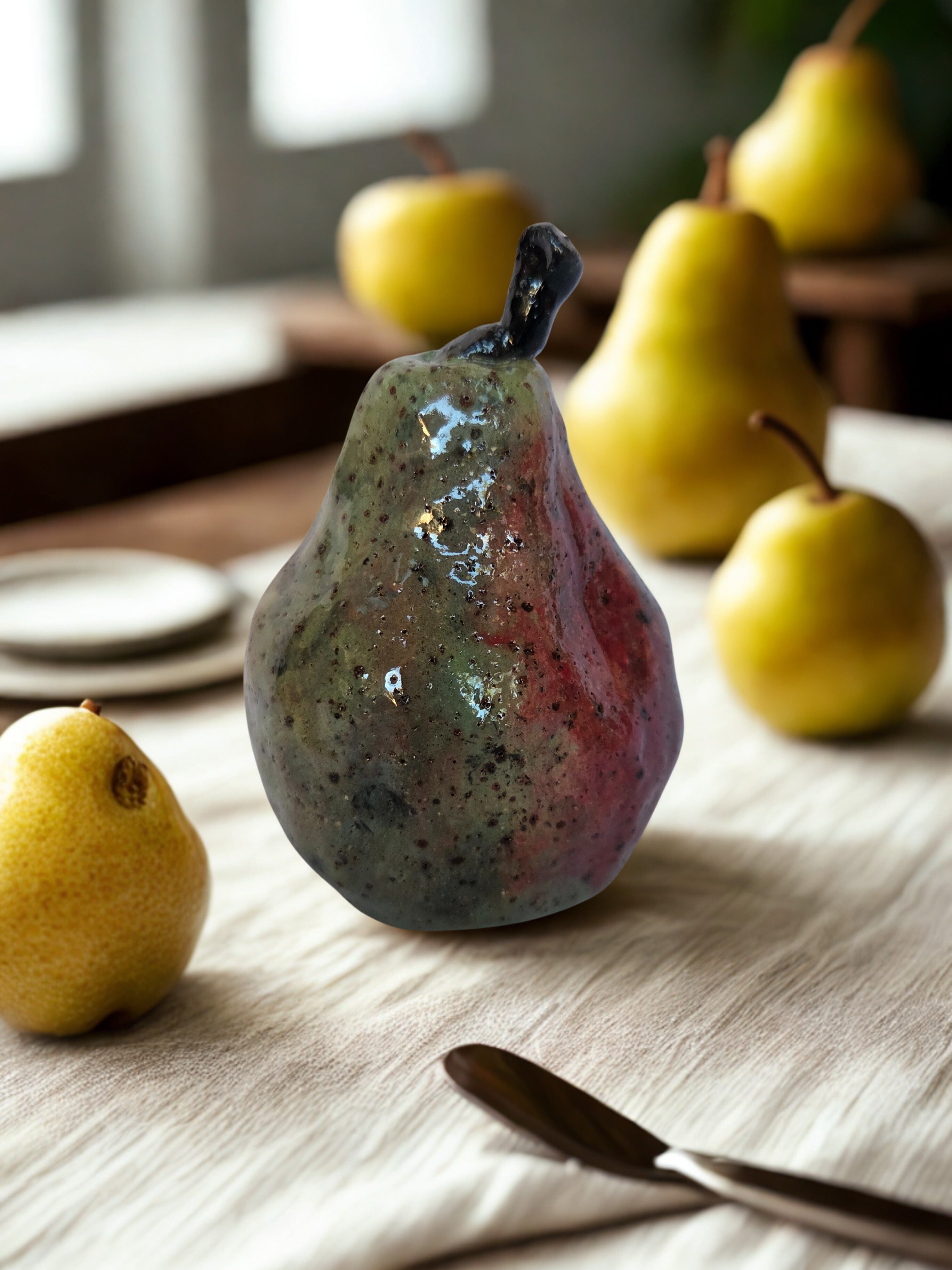 Ornamental ceramic pear 12.5cm high.