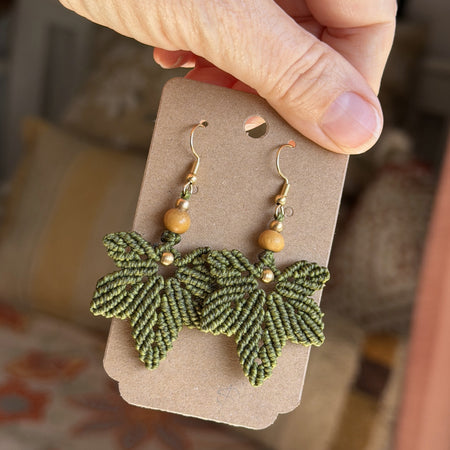 Micro Macrame Maple Leaf Earrings