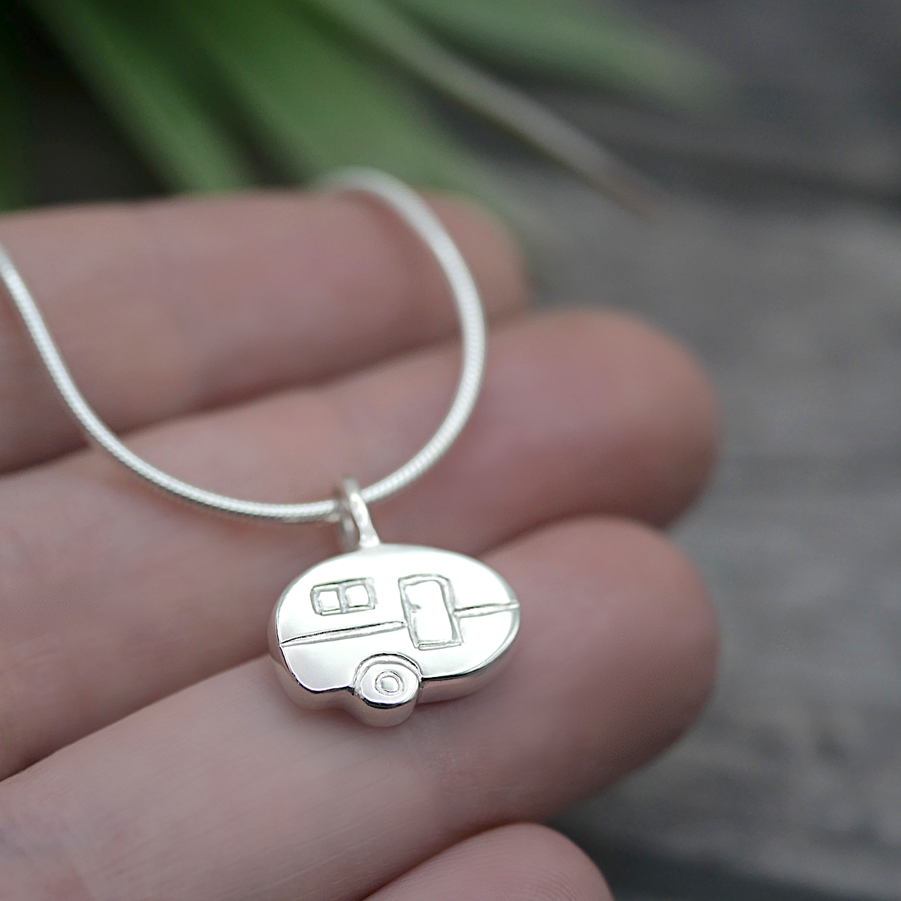 Caravan - Handmade Sterling Silver Vintage Van Pendant with Snake Chain