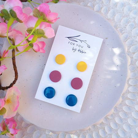Trio set stud earrings - bright