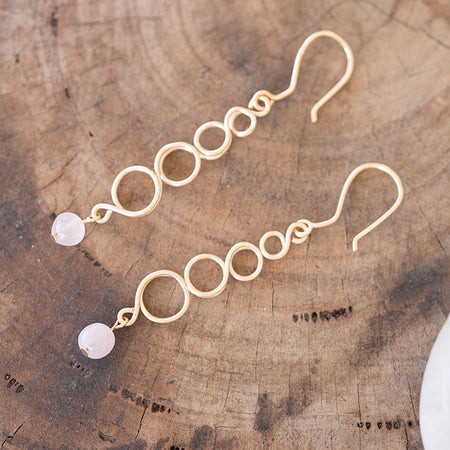 Natural Rose Quartz Gemstone Gold Earrings | Gemstone Crystal Jewellery