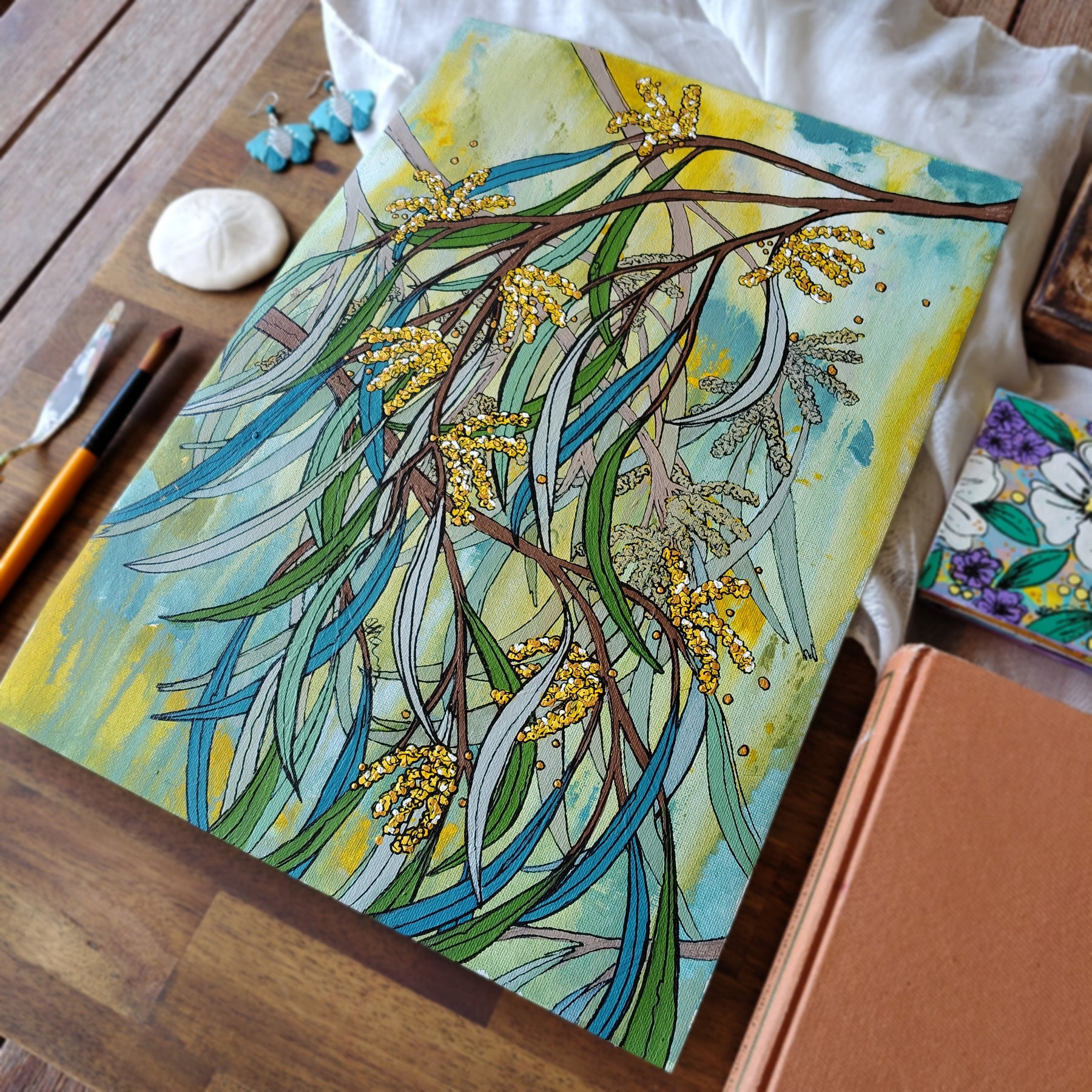 A3 ORIGINAL ARTWORK - "Breezy Whispers of Wattle" - Abstract Art