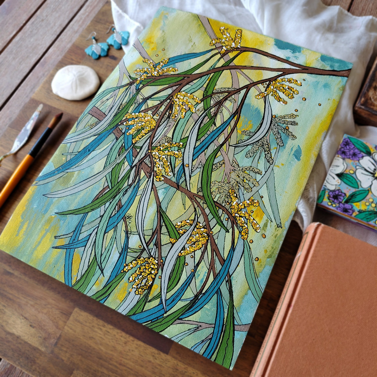 A3 ORIGINAL ARTWORK - "Breezy Whispers of Wattle" - Abstract Art