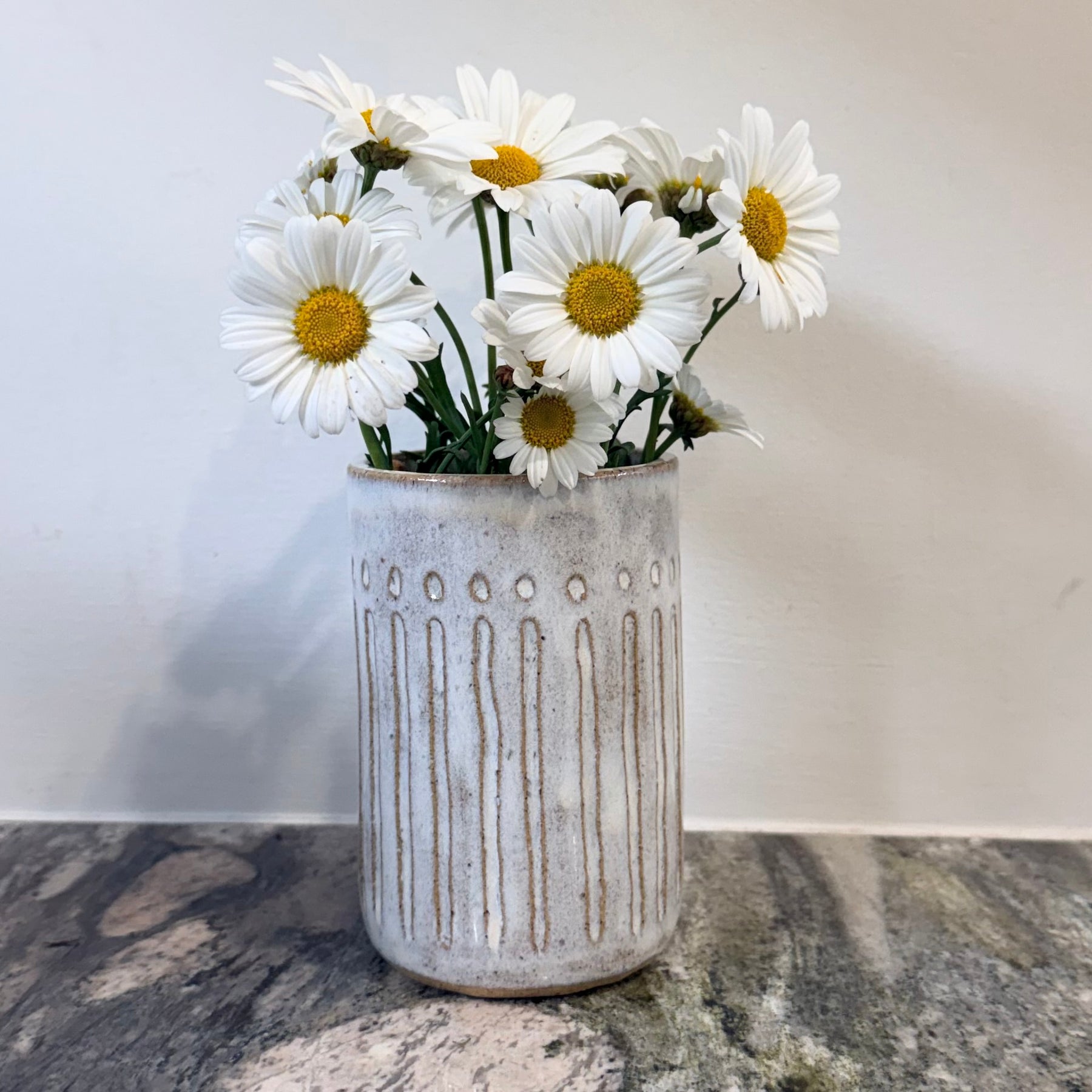 Handmade Ceramic Vase - Textured Stripe Off-White