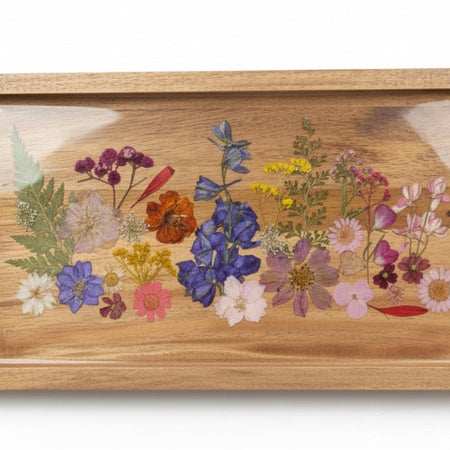 ACACIA TIMBER BOTANICAL SERVING TRAY with Handles
