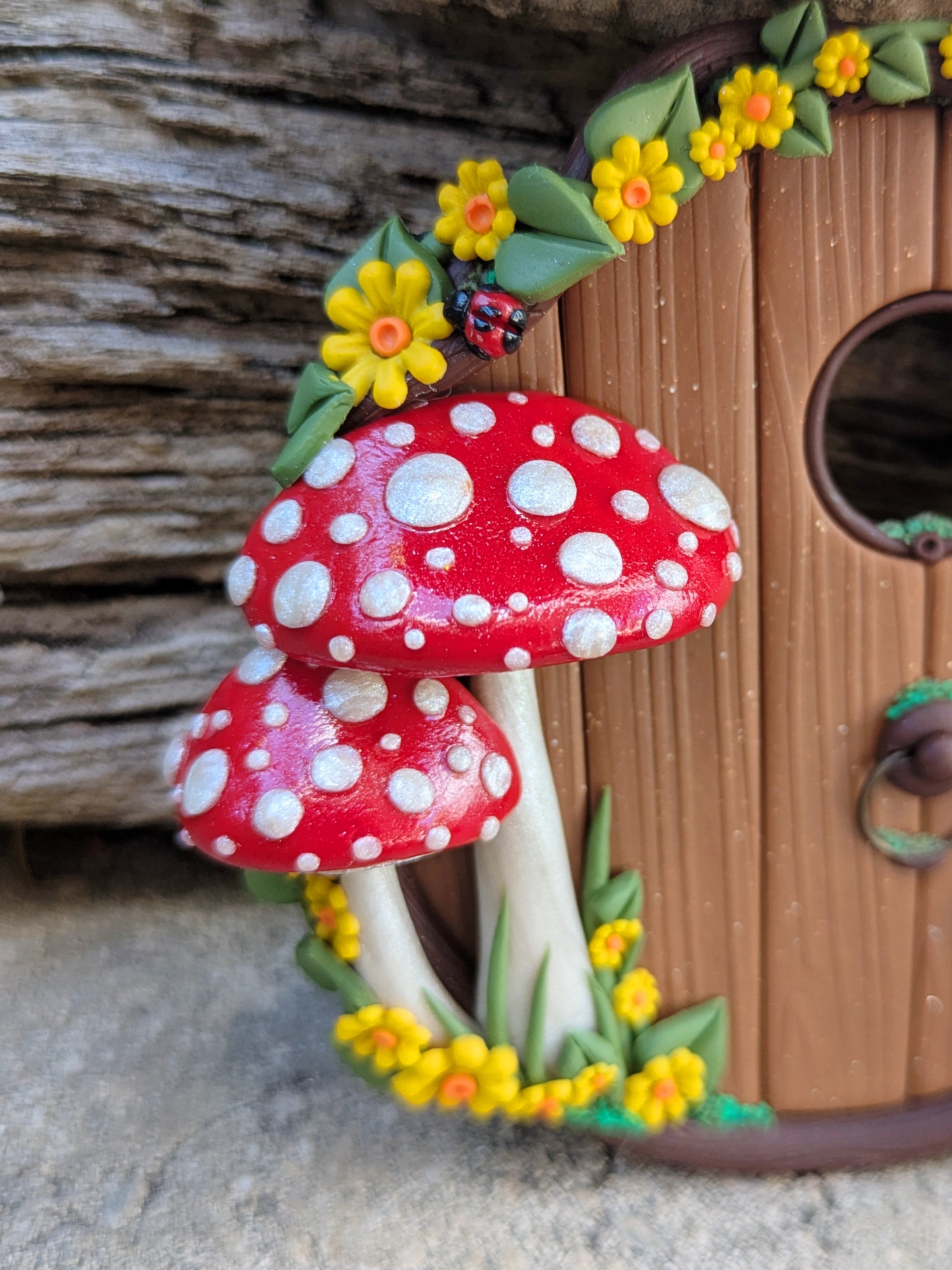 Mushroom, Butterfly Frog Fairy Door – Hand Sculpted from Polymer Clay