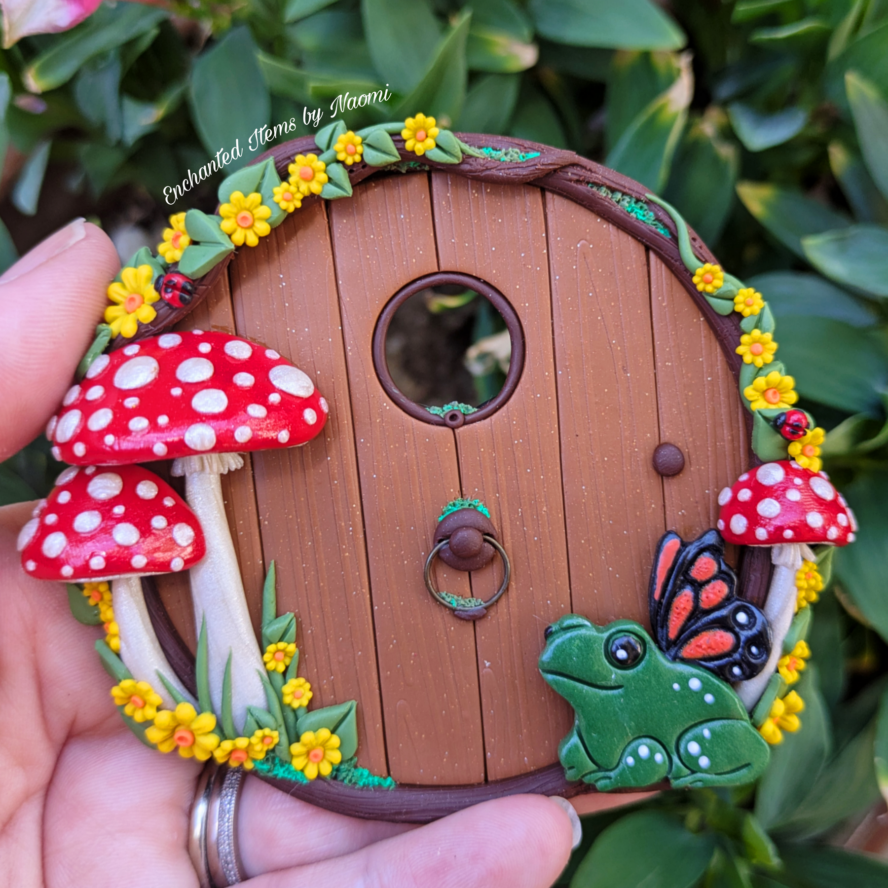 Mushroom, Butterfly Frog Fairy Door – Hand Sculpted from Polymer Clay
