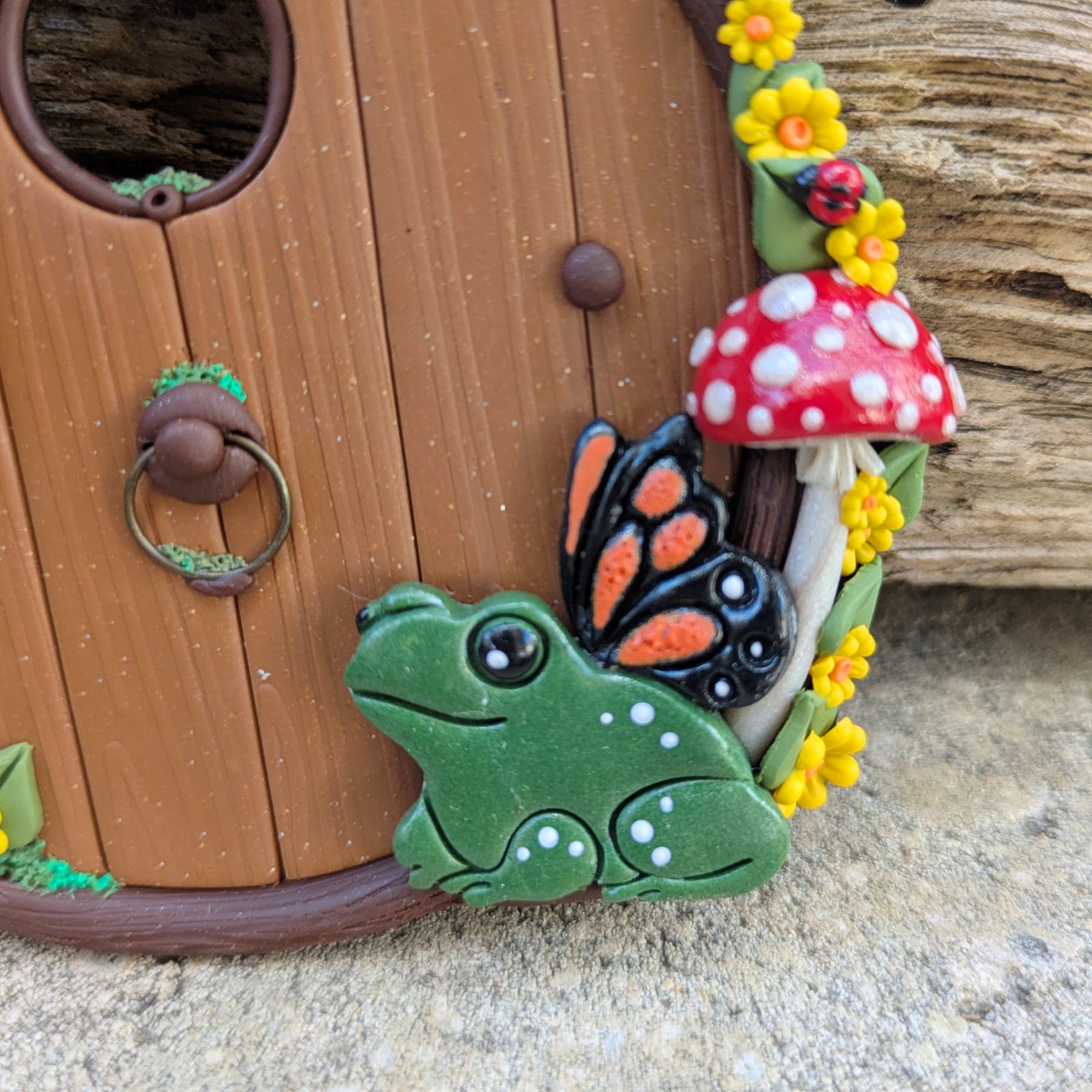 Mushroom, Butterfly Frog Fairy Door – Hand Sculpted from Polymer Clay