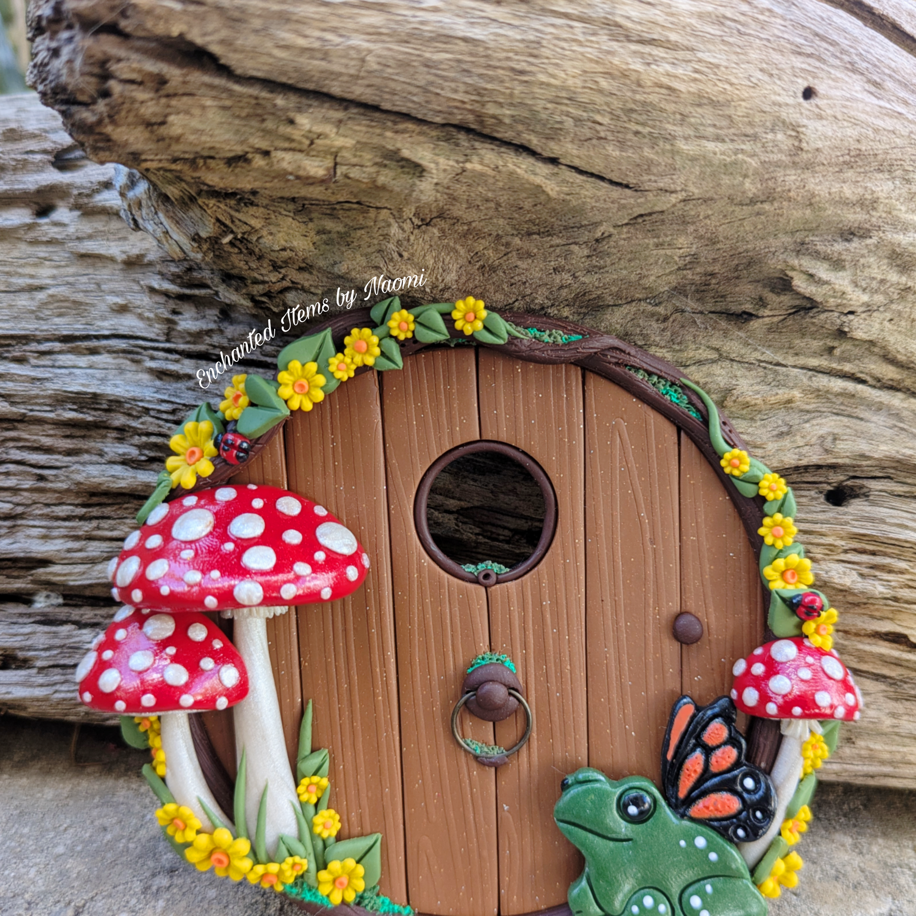 Mushroom, Butterfly Frog Fairy Door – Hand Sculpted from Polymer Clay