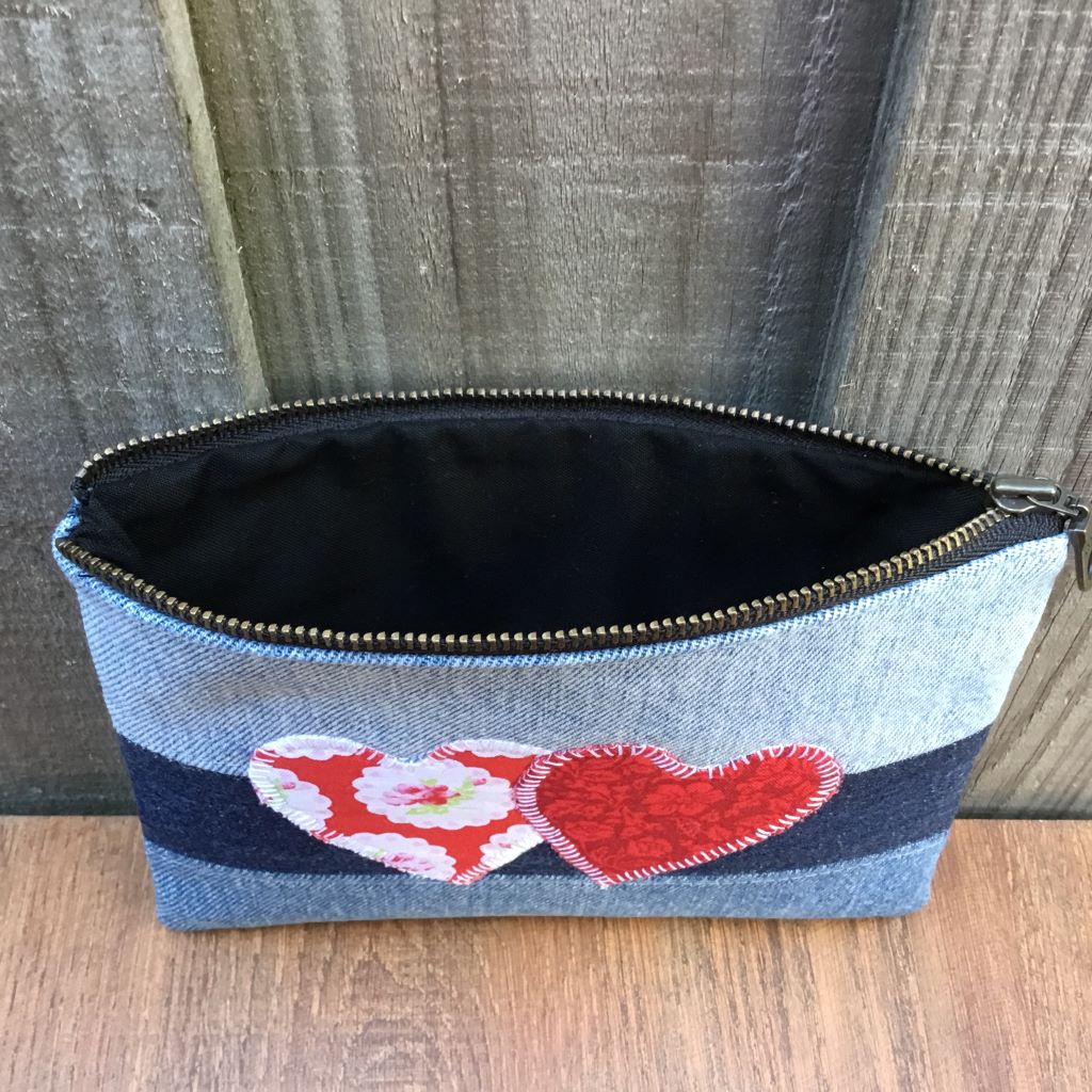 Upcycled Denim Purse – Two Red Hearts