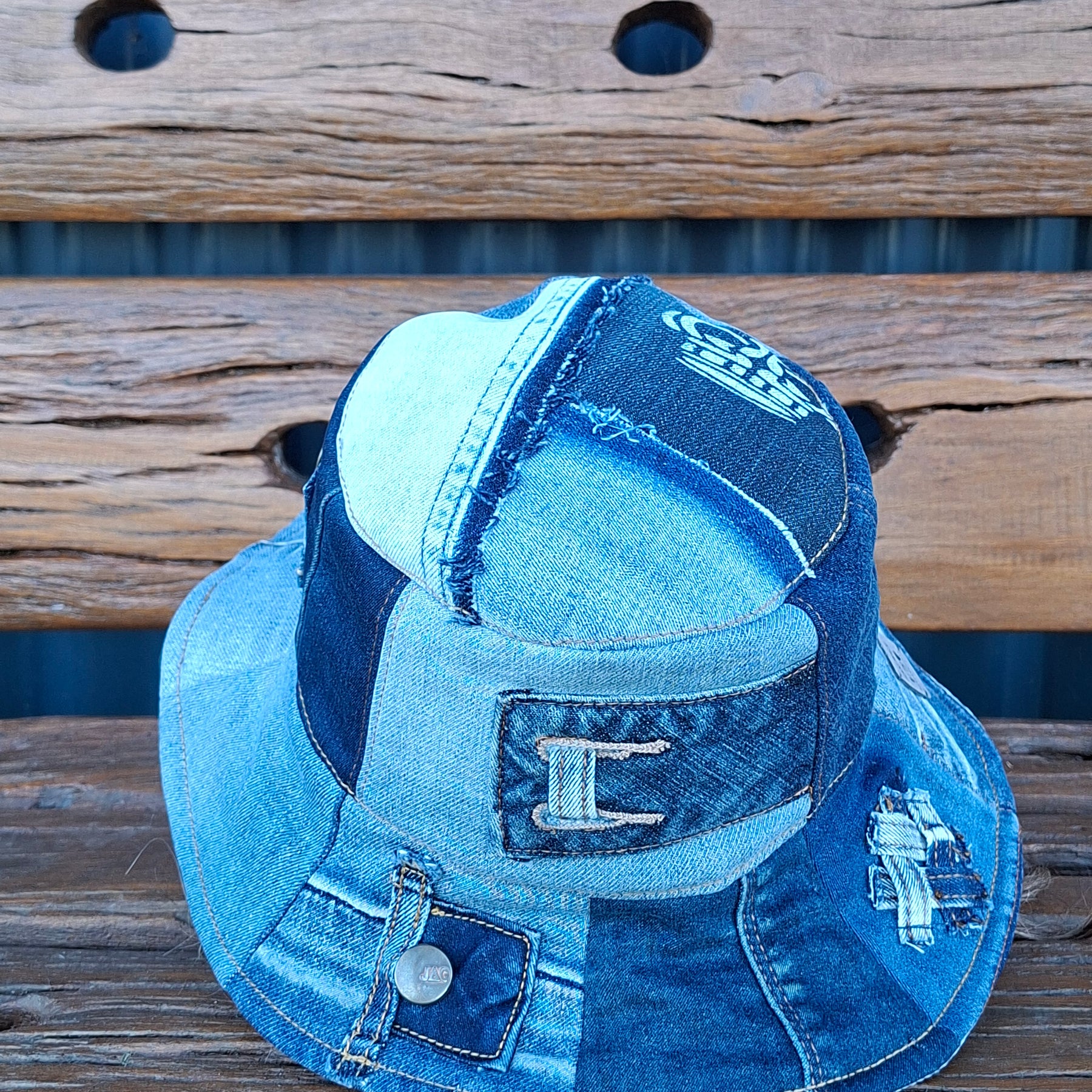 Unique, 'Jag', Gender Neutral, Recycled, Reversible Denim Bucket Hat