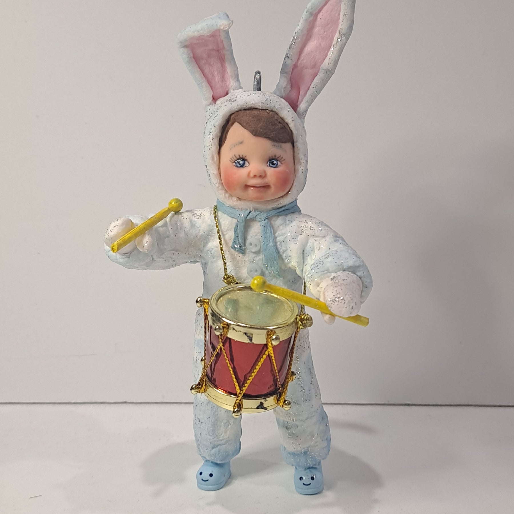 Spun Cotton Bunny Drummer Christmas Tree Ornament