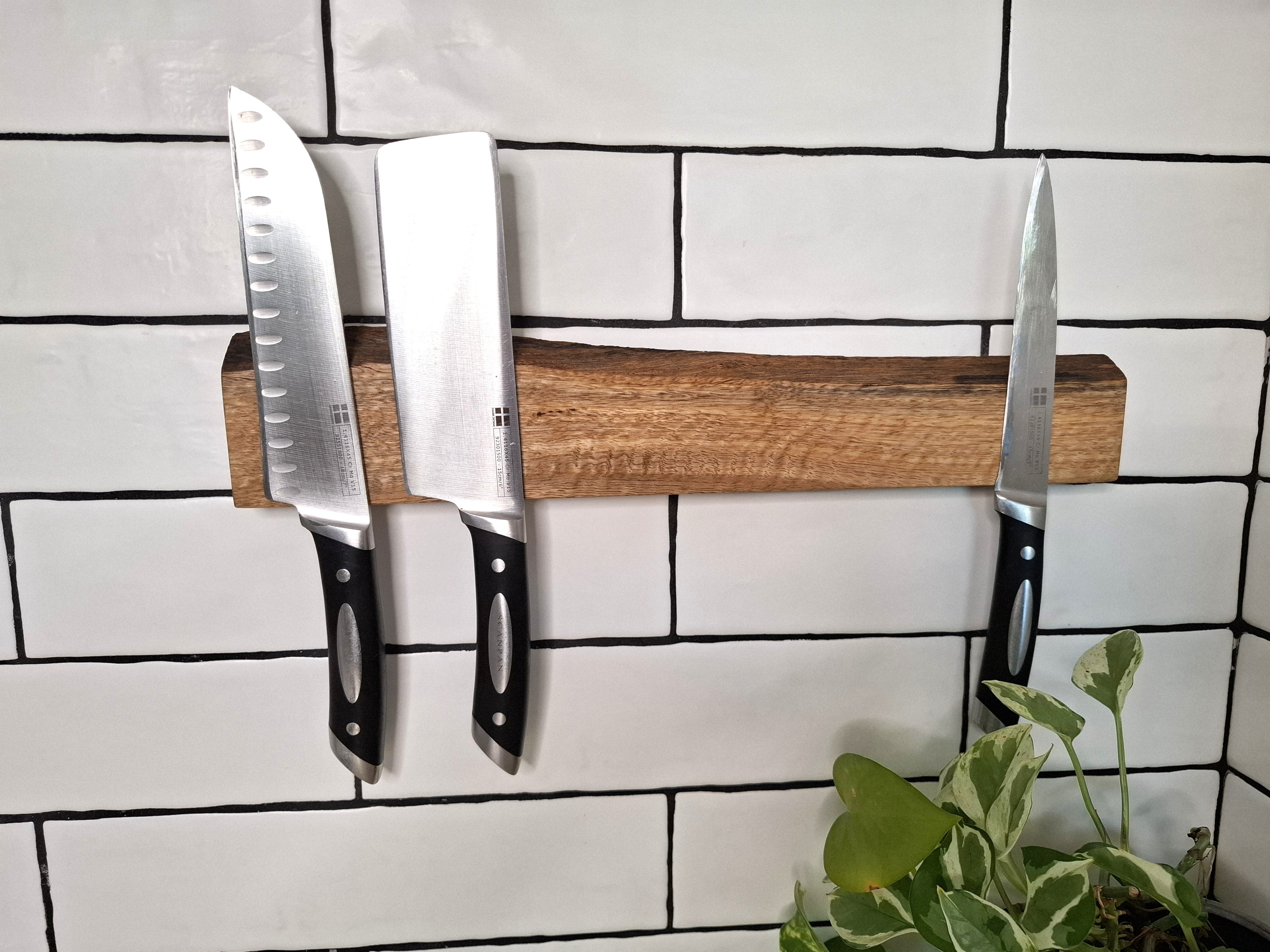 Handmade Wooden Magnetic Knife Holder: Wall-Mounted Kitchen Rack