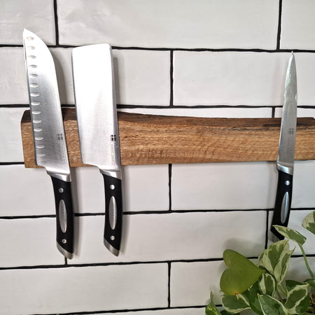 Handmade Wooden Magnetic Knife Holder: Wall-Mounted Kitchen Rack