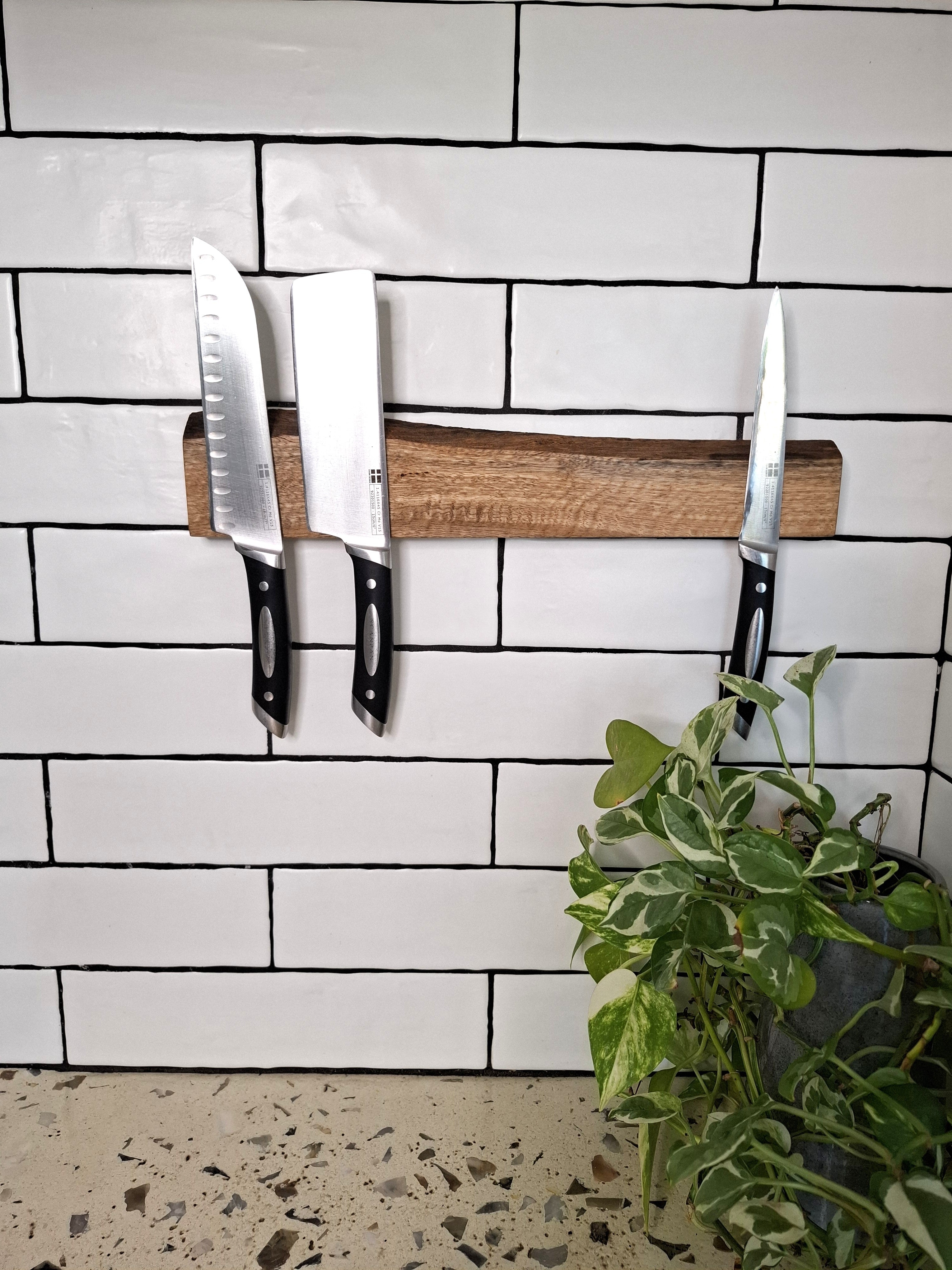 Handmade Wooden Magnetic Knife Holder: Wall-Mounted Kitchen Rack