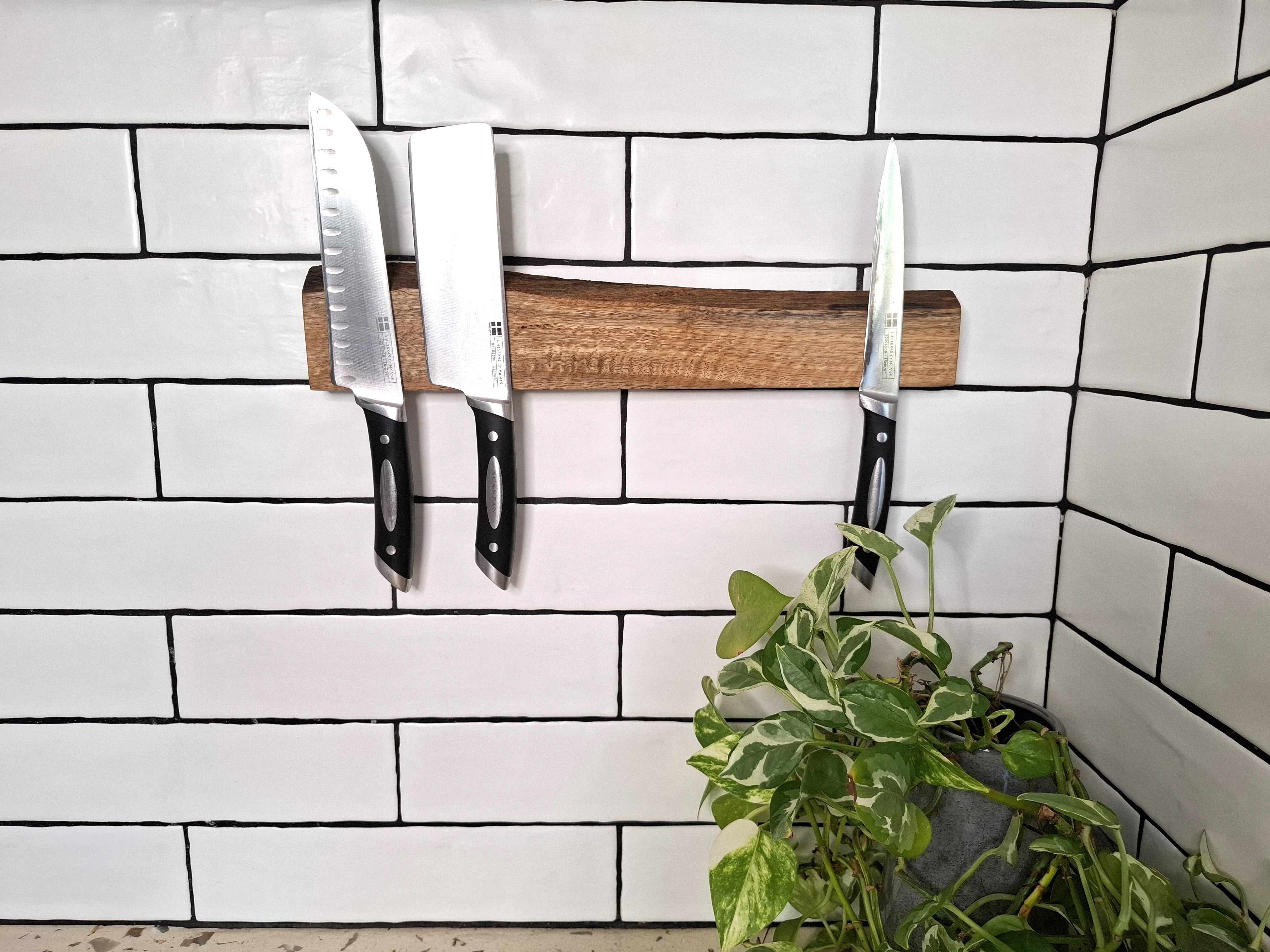 Handmade Wooden Magnetic Knife Holder: Wall-Mounted Kitchen Rack
