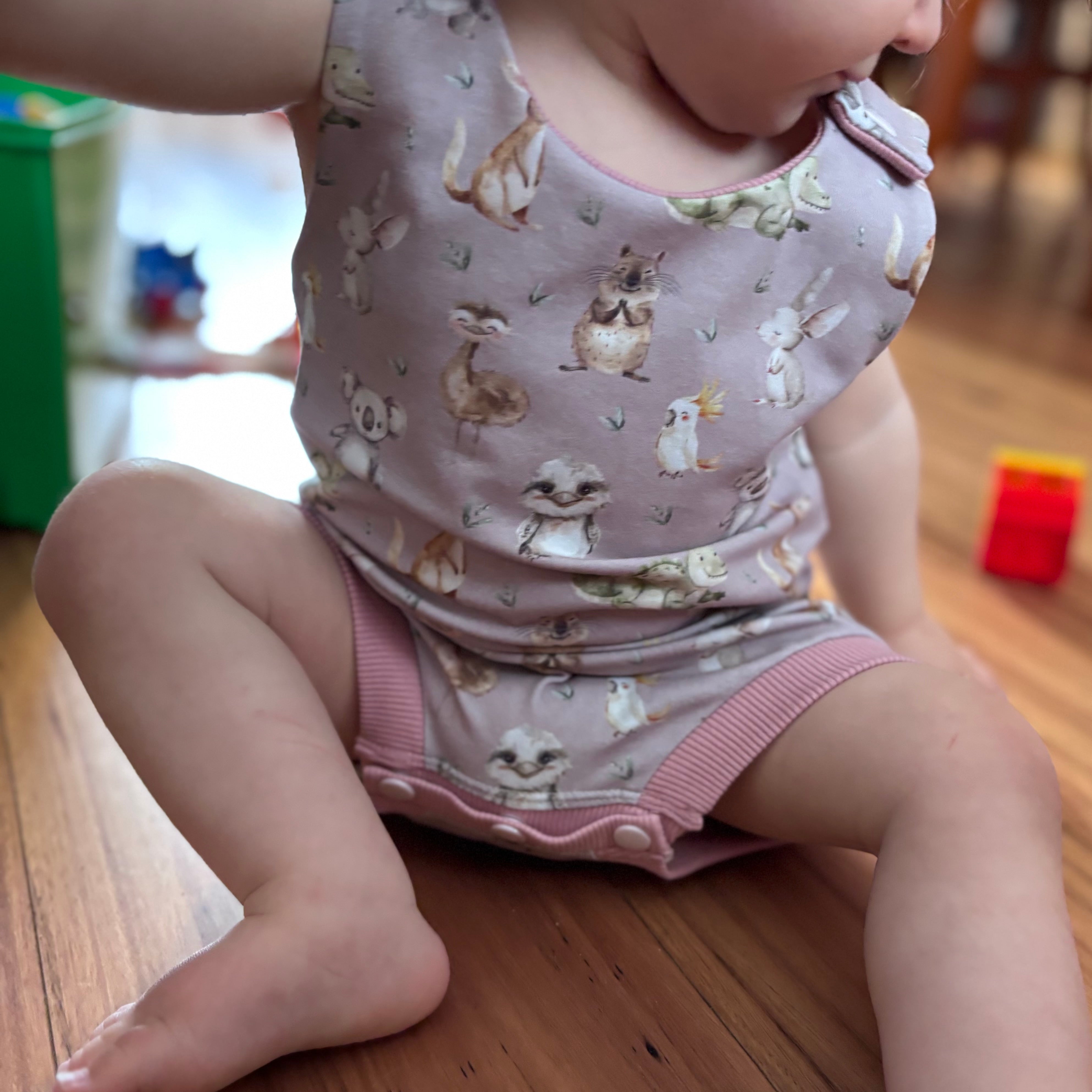 Baby Summer Romper -  Pink Australian Animals
