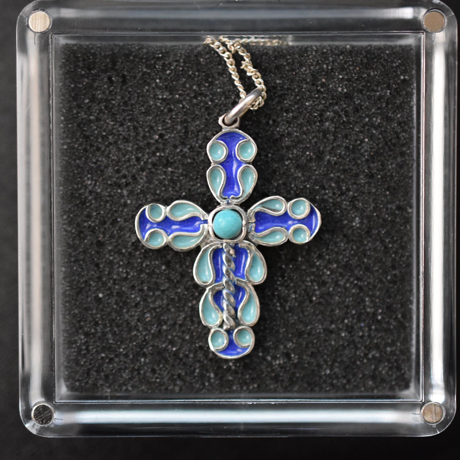 Enameled Cross in dark & light blue colors