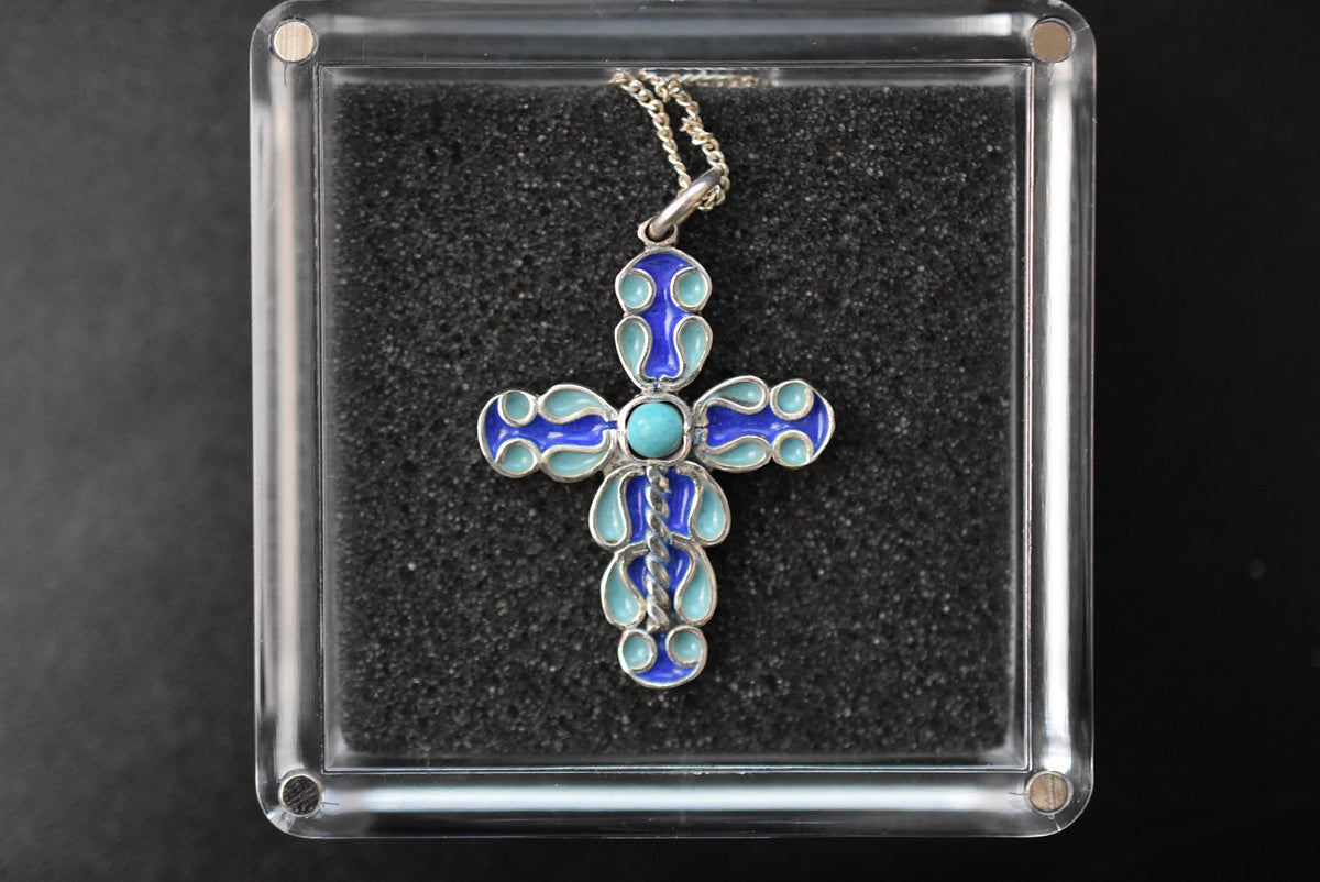 Enameled Cross in dark & light blue colors
