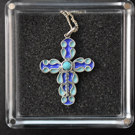 Enameled Cross in dark & light blue colors