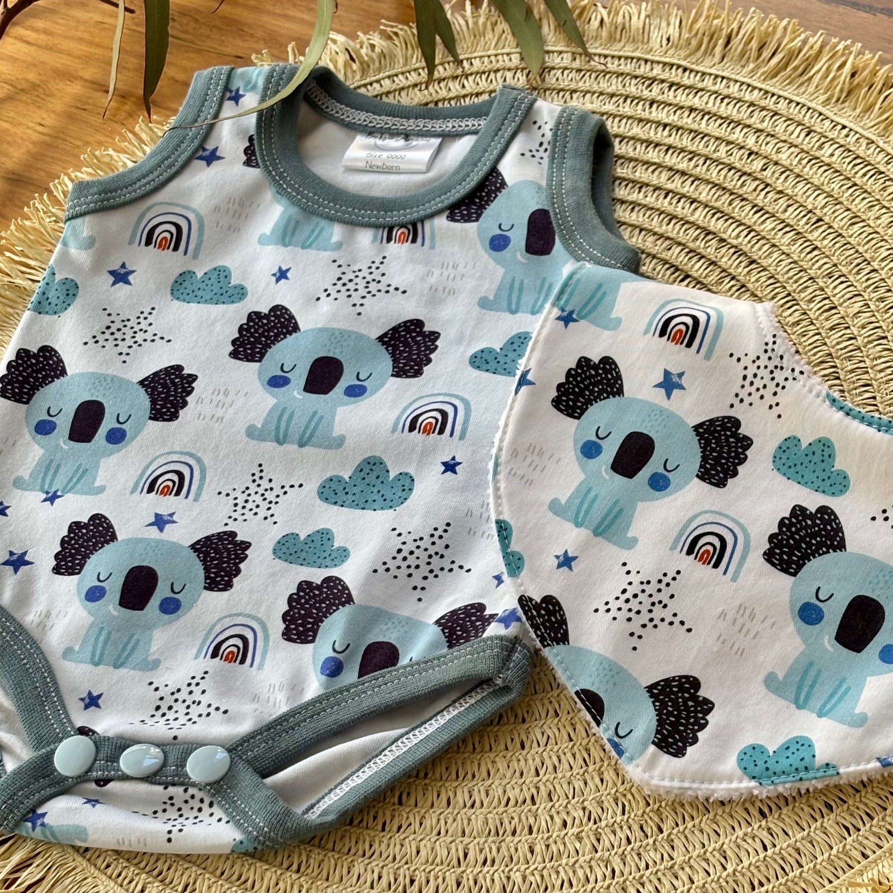 Baby Tank Bodysuit | Blue Koalas | Size premmie to 2 | Made to order
