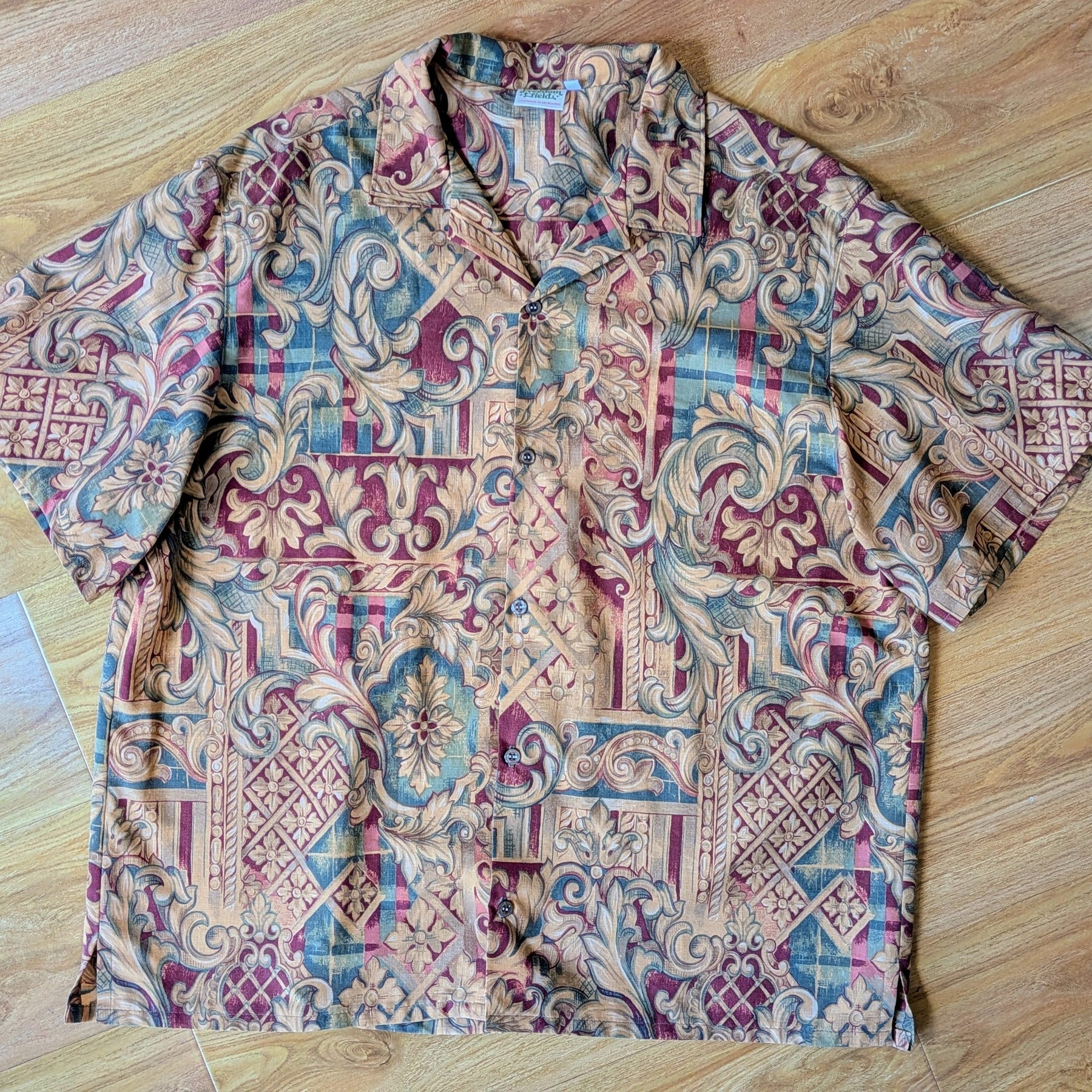 Upcycled Cotton Doona Cover Unisex Classic Cut Button-up Shirt (Brown / Size L)