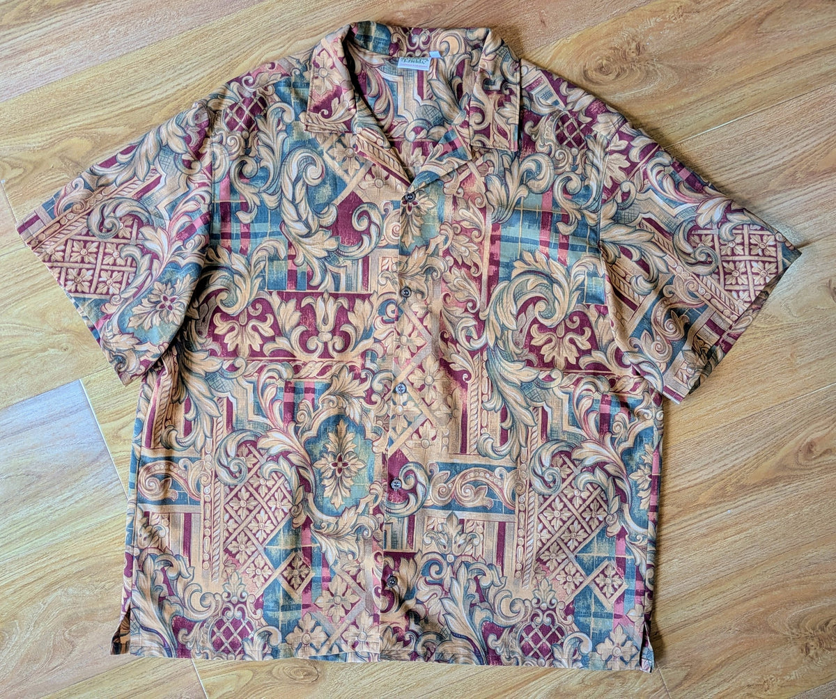 Upcycled Cotton Doona Cover Unisex Classic Cut Button-up Shirt (Brown / Size L)