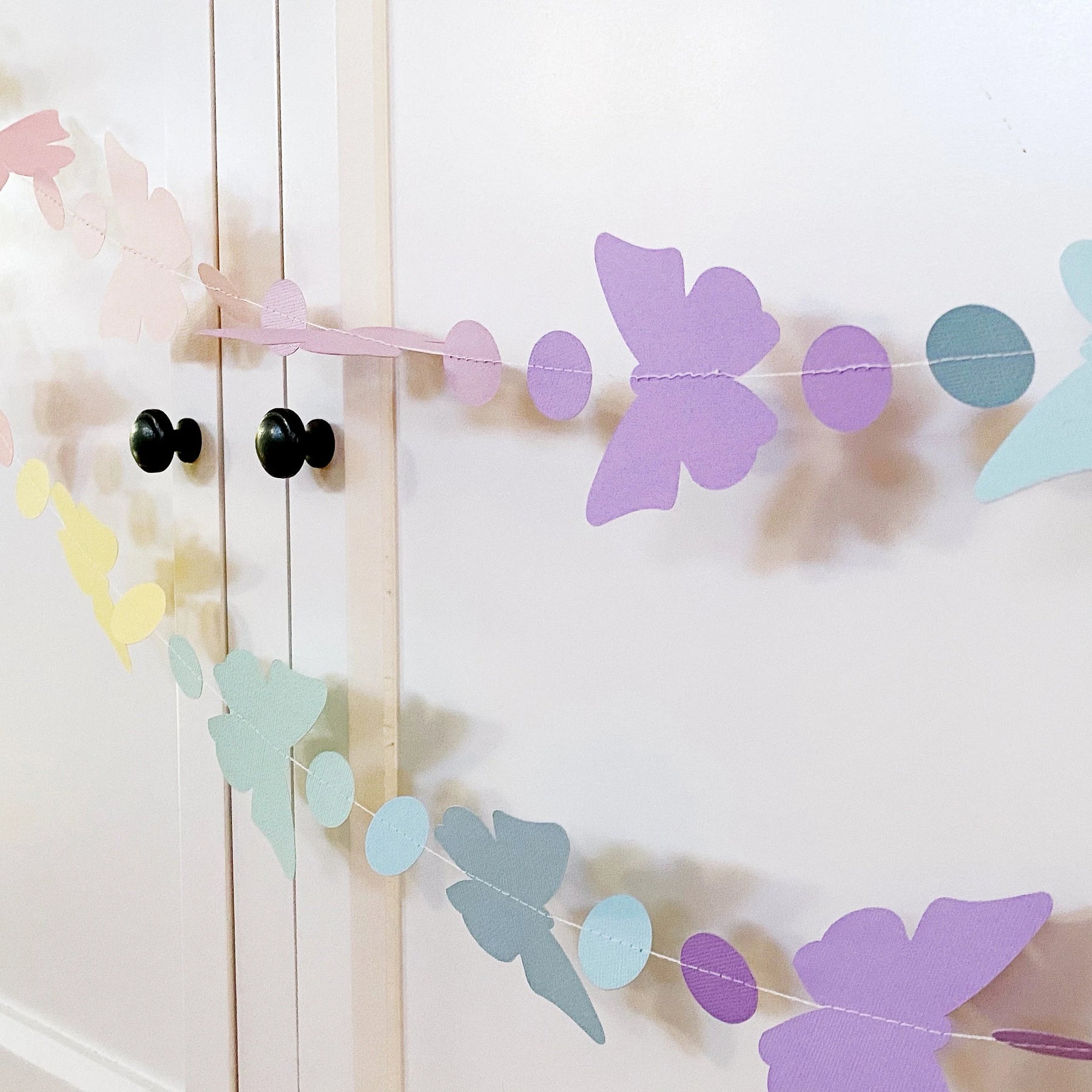 Pastel butterfly garland, birthday party decor.