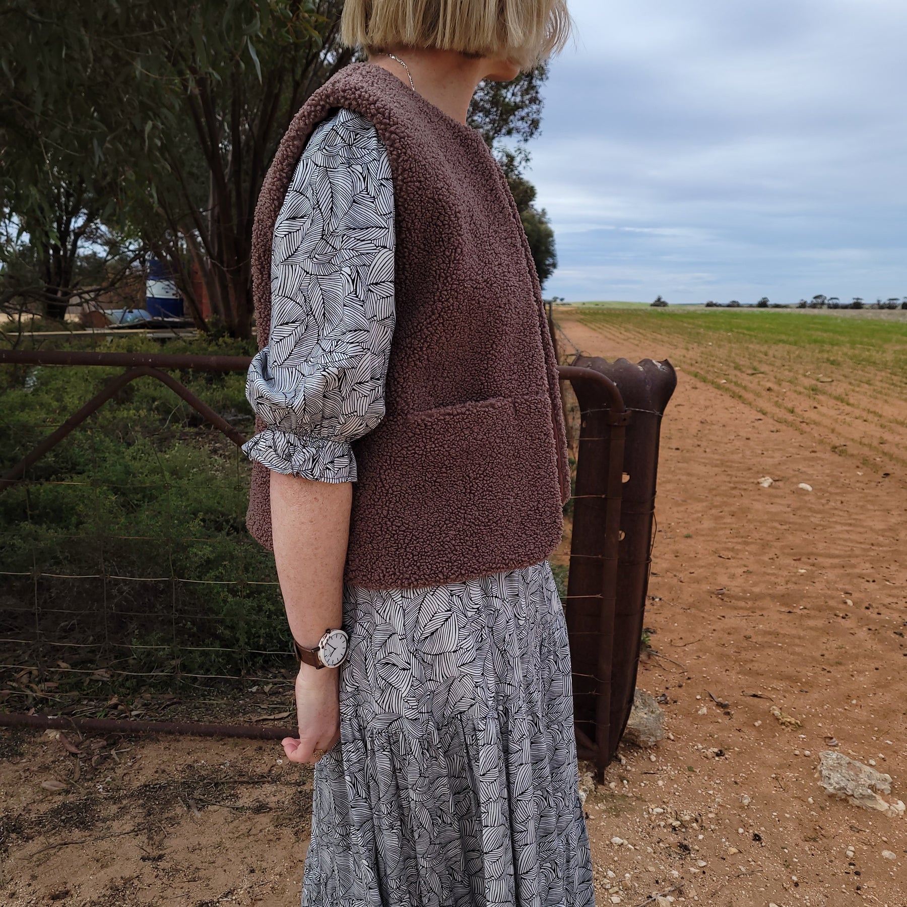 Mushroom Flower - Reversible Sherpa Vest - Small